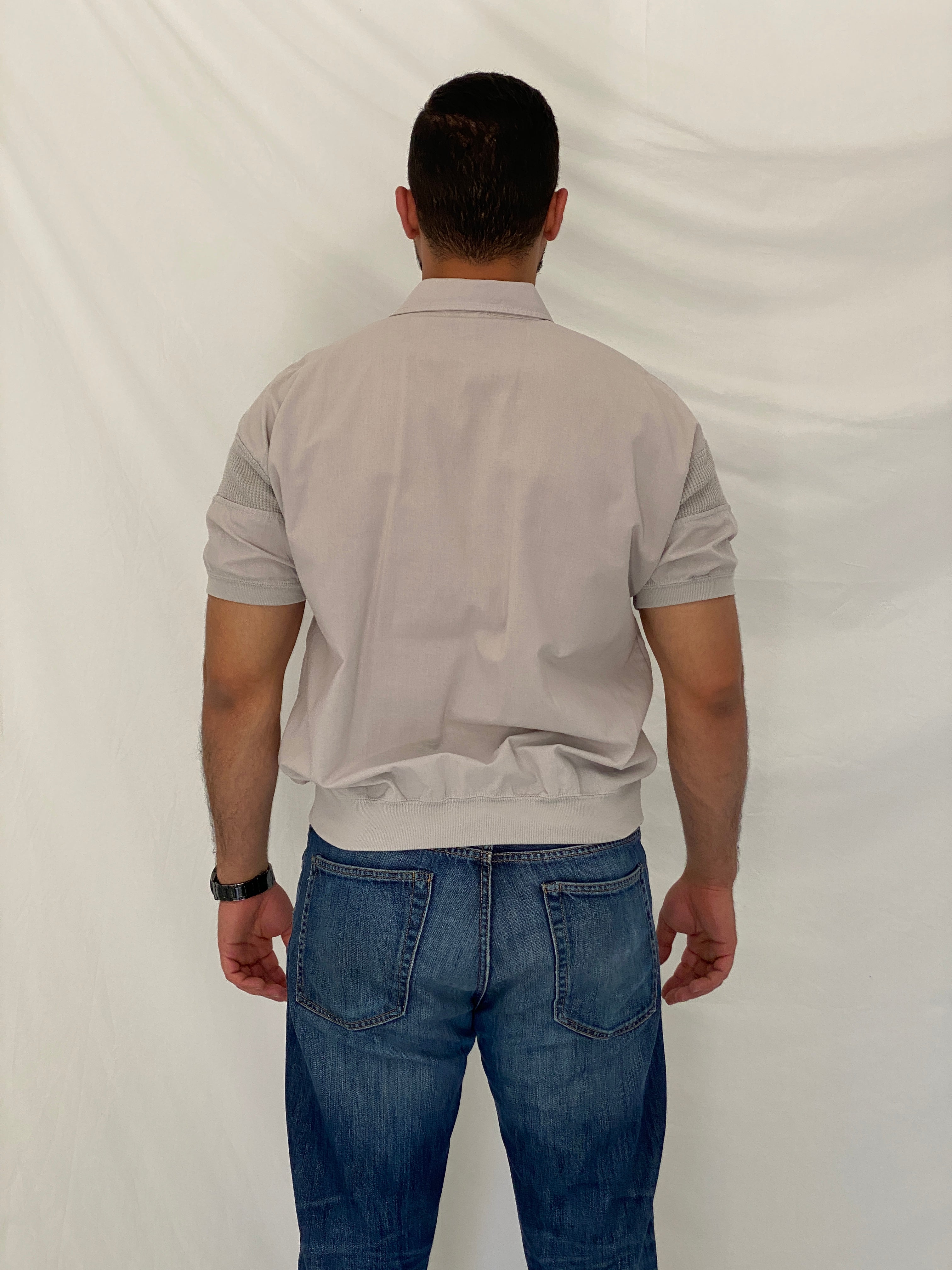 Vintage 90s Alexxus Exclusive Gray Top Textured Panel Polo Shirt – L