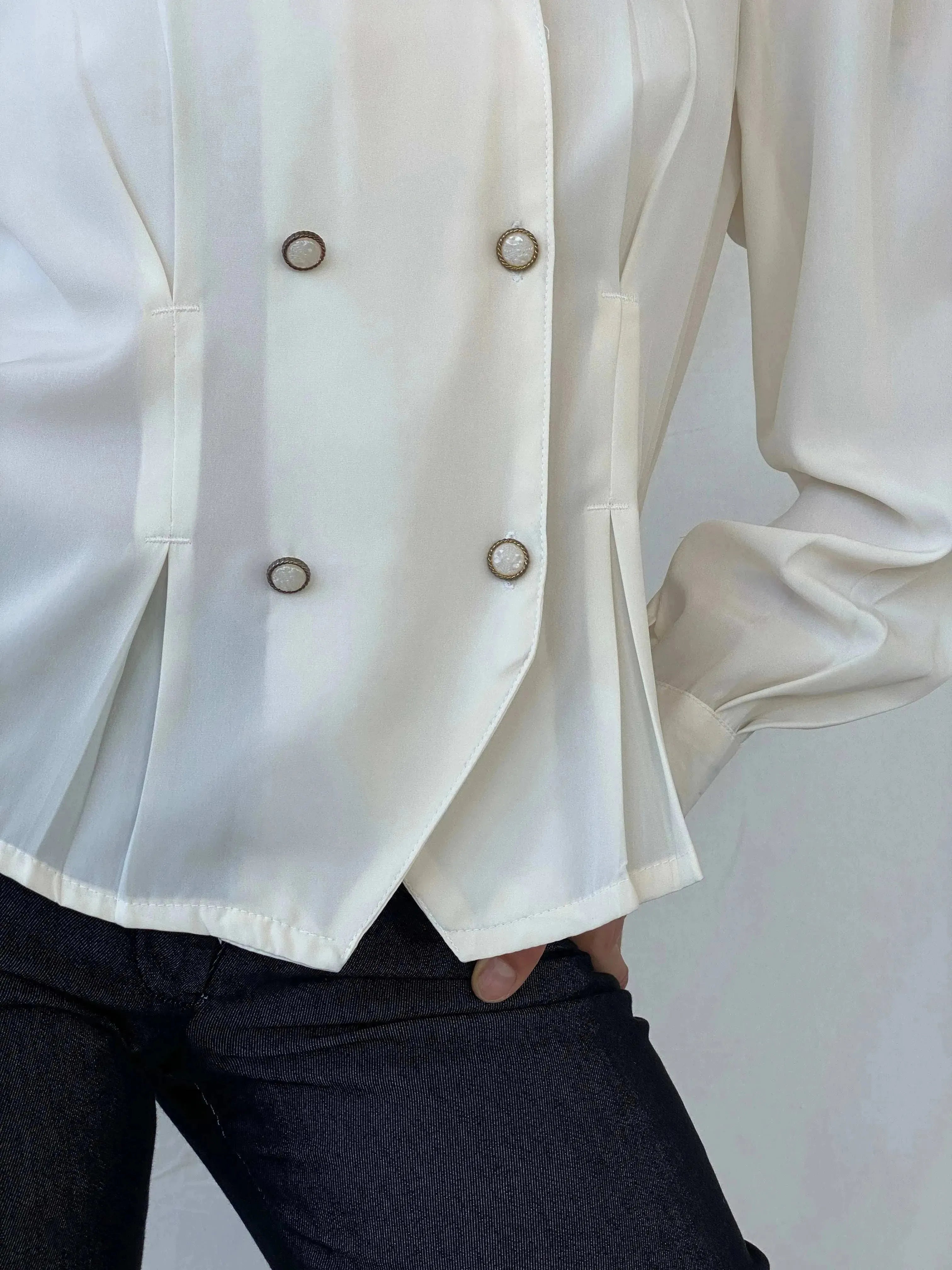 00s FIRAS Embroidered Oversized Collar Ivory Victorian Blouse - M - Balagan Vintage Full Sleeve Shirt 00s, full sleeve shirt, Mira, winter, women shirt, women top