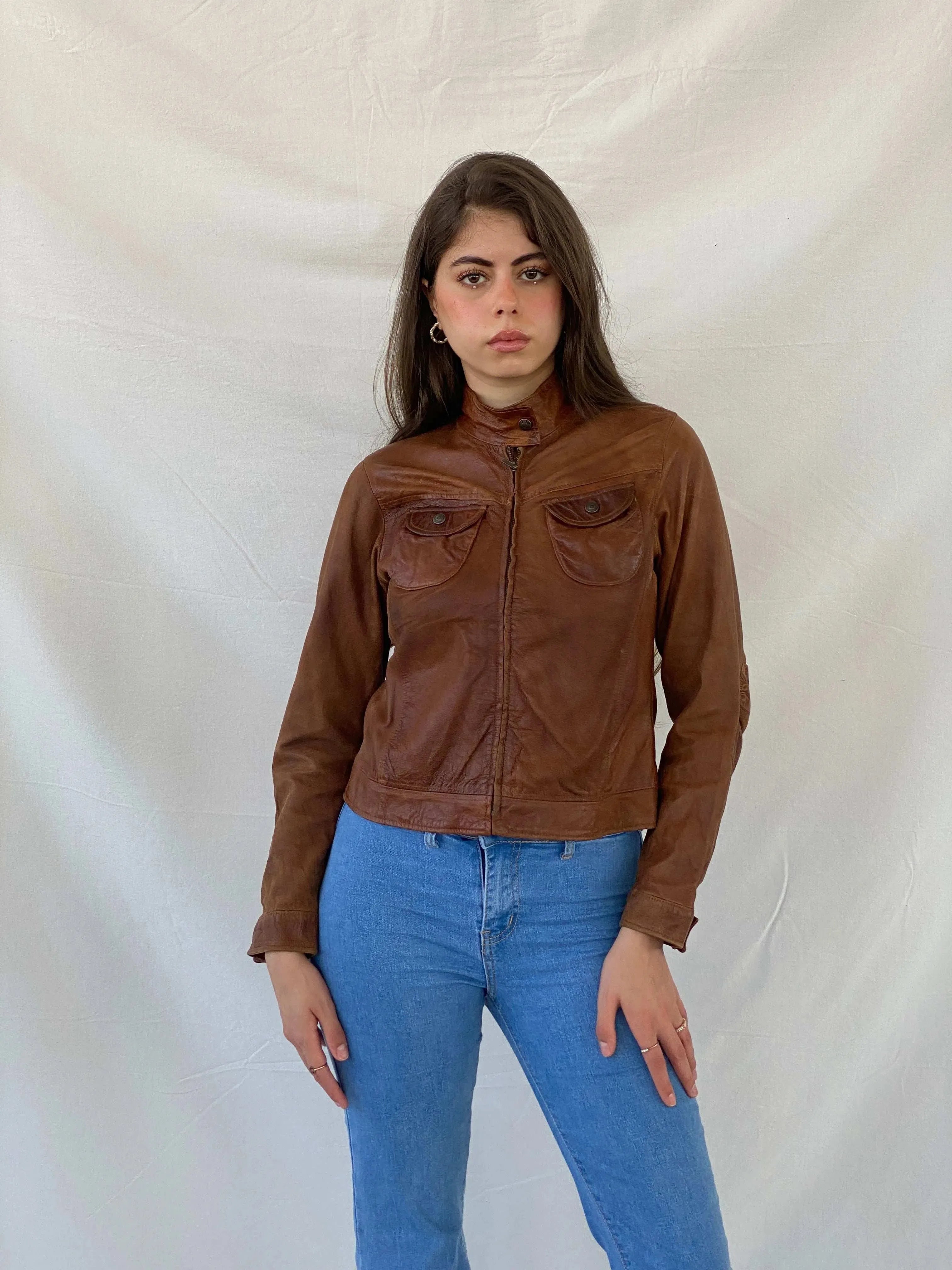 00s Next Genuine Leather Brown Jacket - S - Balagan Vintage Leather Jacket 90s, Coats&Jackets, Deals, genuine leather jacket, leather jacket, Mira, winter, Women's Leather Jackets