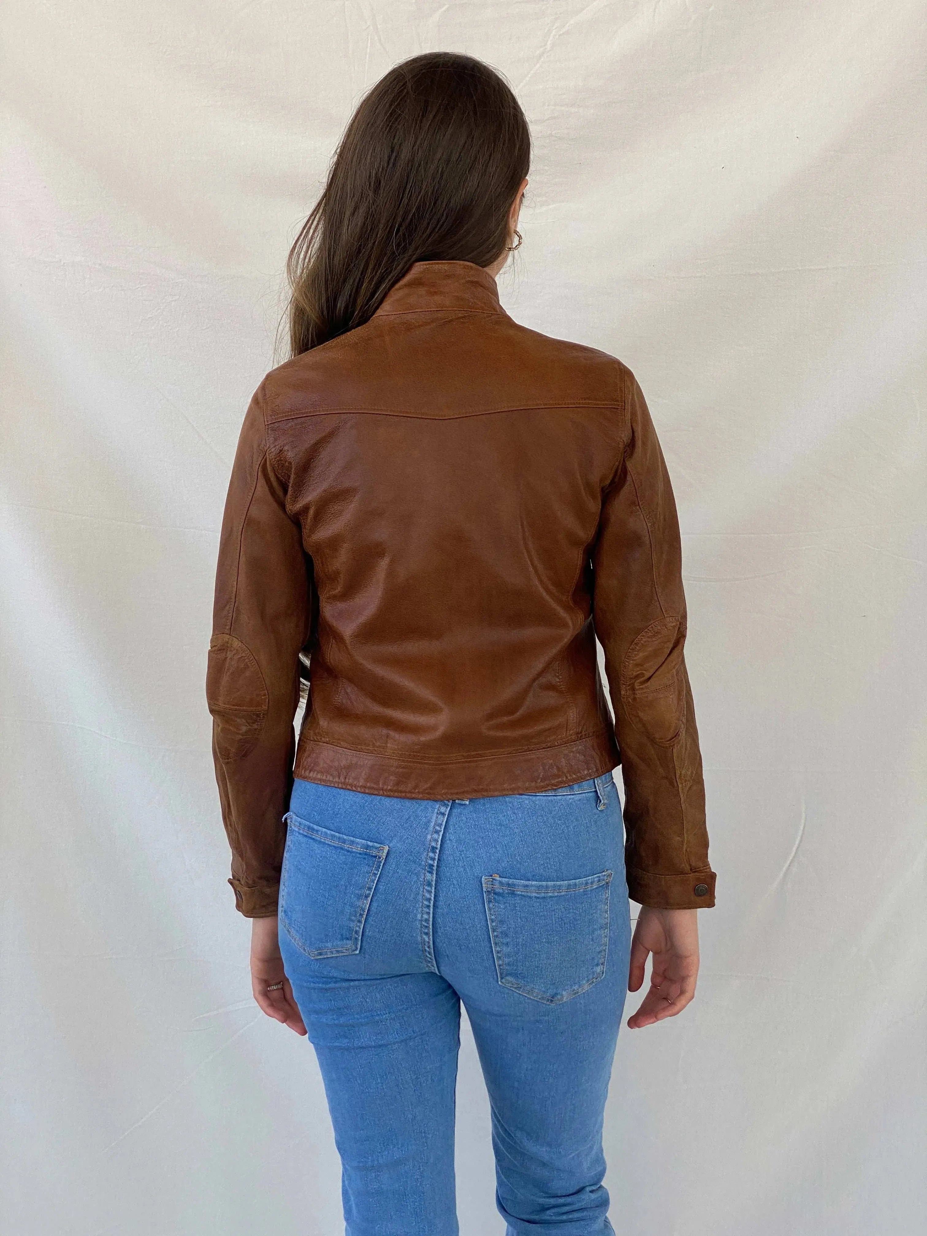 00s Next Genuine Leather Brown Jacket - S - Balagan Vintage Leather Jacket 90s, Coats&Jackets, Deals, genuine leather jacket, leather jacket, Mira, winter, Women's Leather Jackets