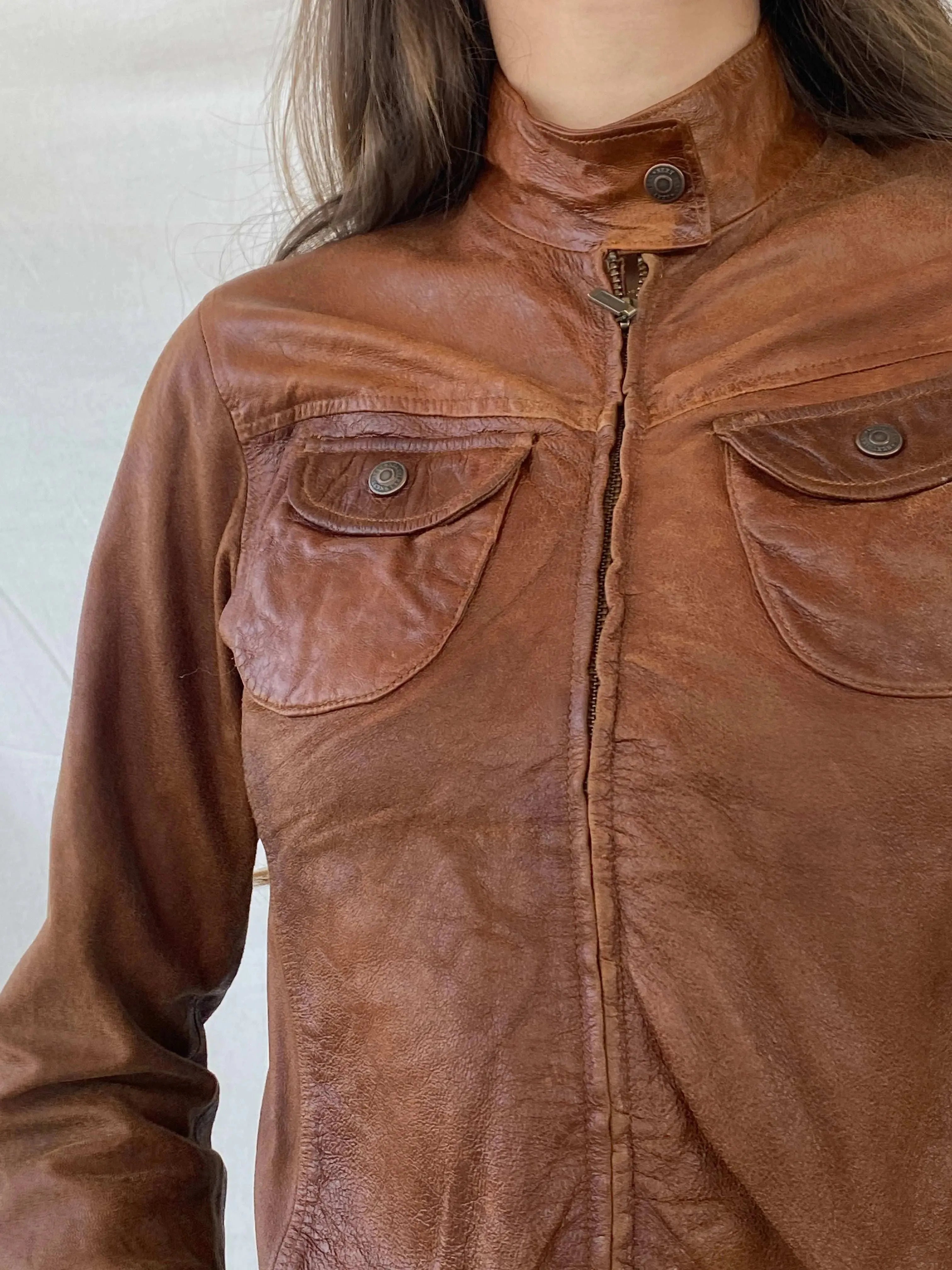 00s Next Genuine Leather Brown Jacket - S - Balagan Vintage Leather Jacket 90s, Coats&Jackets, Deals, genuine leather jacket, leather jacket, Mira, winter, Women's Leather Jackets