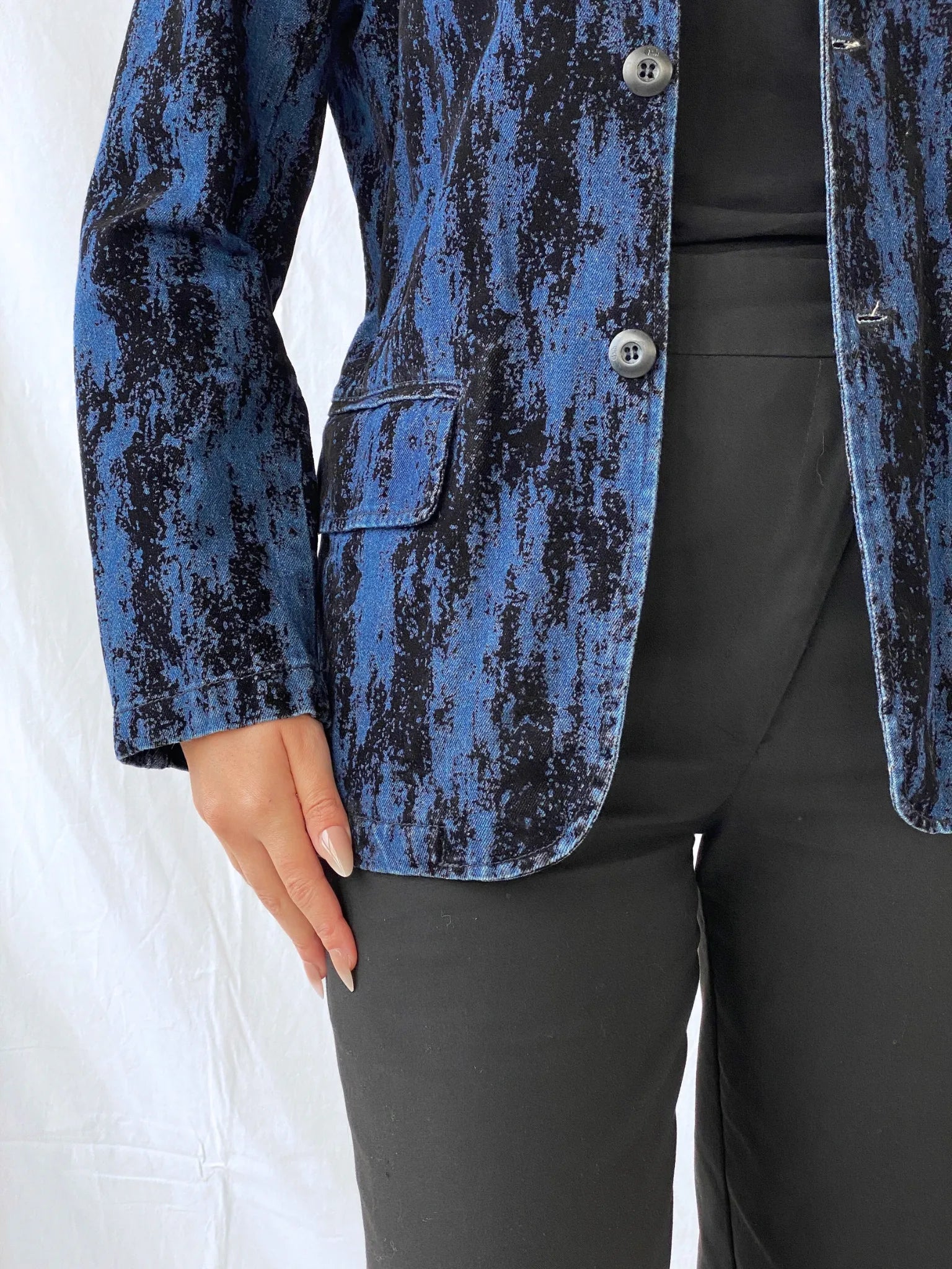00s Two Percent Homme Dark Navy and Black Women’s Denim Blazer - S - Balagan Vintage Blazer 00s, Ayah, Coats&Jackets, denim, denim jacket, Women's Blazers, Women's Denim Jackets