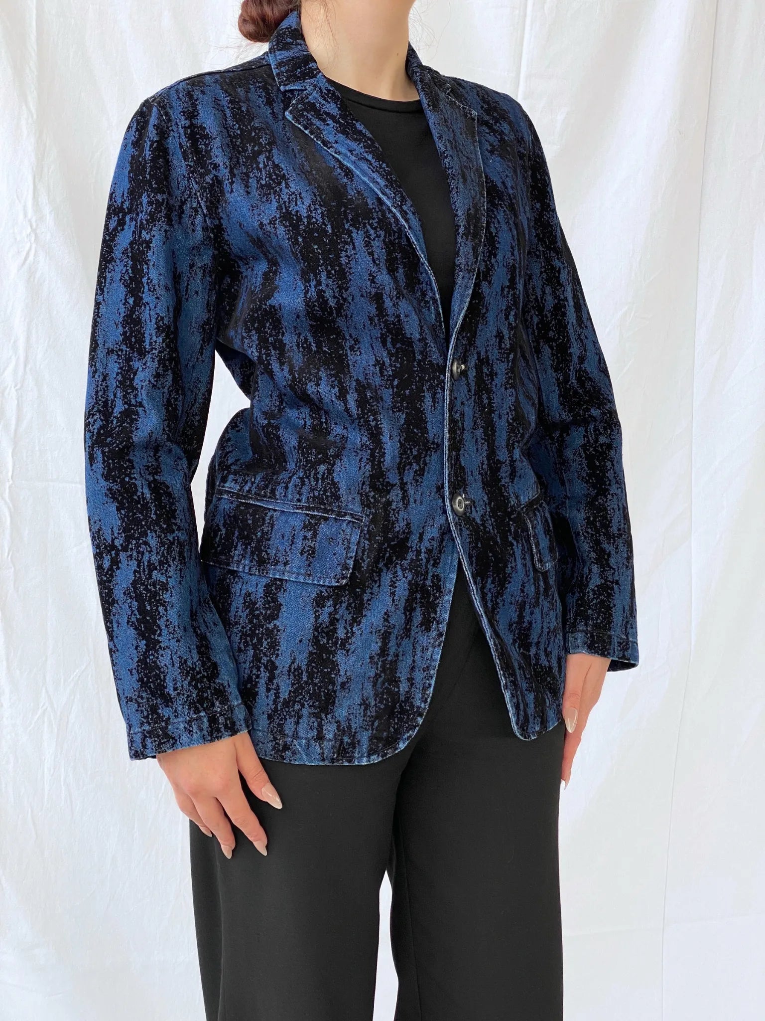 00s Two Percent Homme Dark Navy and Black Women’s Denim Blazer - S - Balagan Vintage Blazer 00s, Ayah, Coats&Jackets, denim, denim jacket, Women's Blazers, Women's Denim Jackets