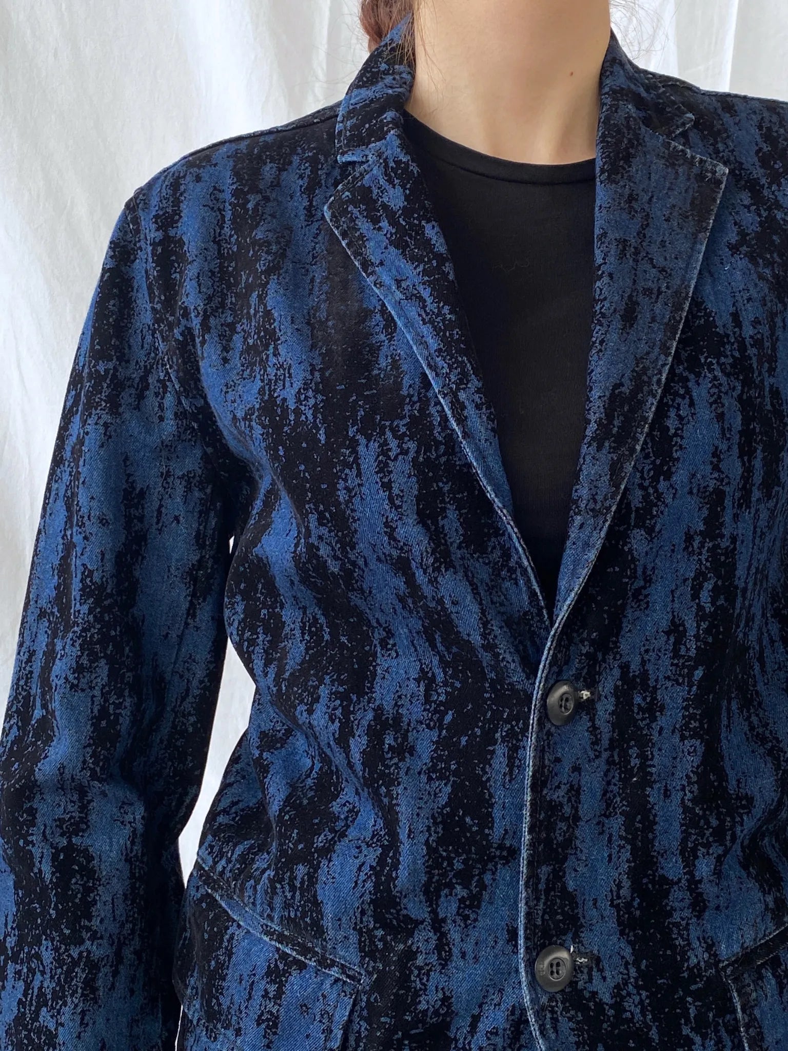 00s Two Percent Homme Dark Navy and Black Women’s Denim Blazer - S - Balagan Vintage Blazer 00s, Ayah, Coats&Jackets, denim, denim jacket, Women's Blazers, Women's Denim Jackets