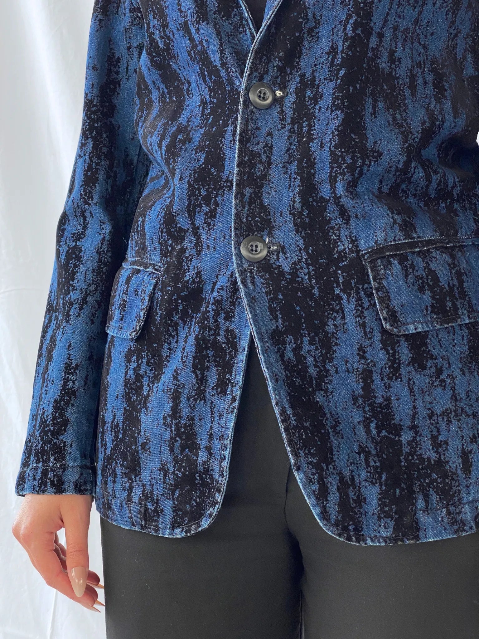00s Two Percent Homme Dark Navy and Black Women’s Denim Blazer - S - Balagan Vintage Blazer 00s, Ayah, Coats&Jackets, denim, denim jacket, Women's Blazers, Women's Denim Jackets
