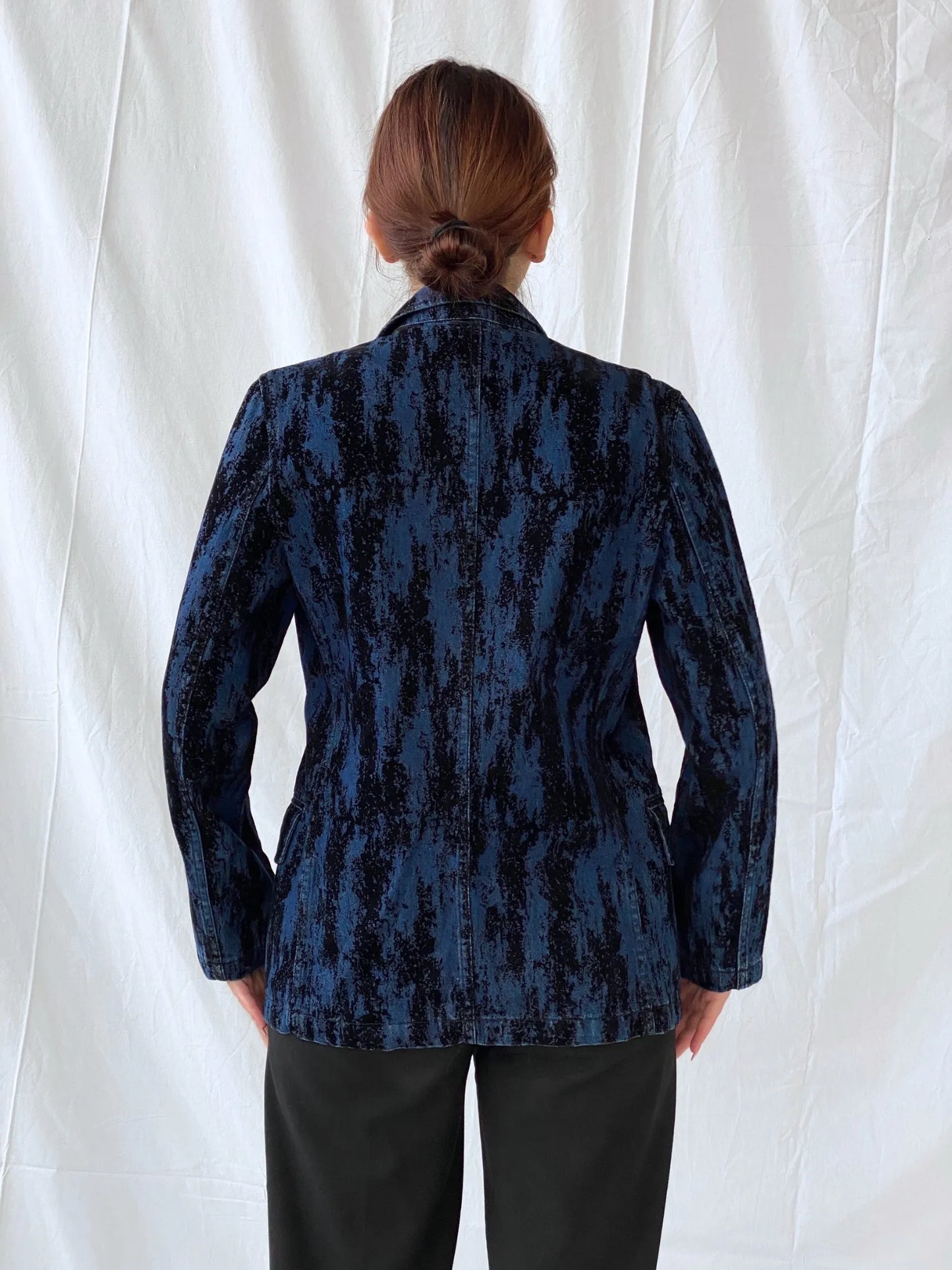 00s Two Percent Homme Dark Navy and Black Women’s Denim Blazer - S - Balagan Vintage Blazer 00s, Ayah, Coats&Jackets, denim, denim jacket, Women's Blazers, Women's Denim Jackets