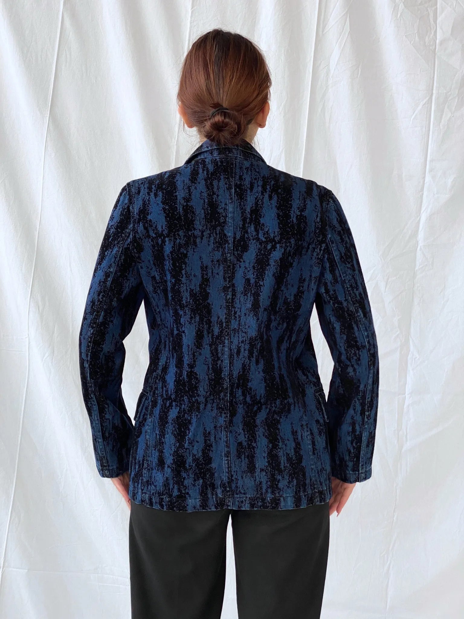 00s Two Percent Homme Dark Navy and Black Women’s Denim Blazer - S - Balagan Vintage Blazer 00s, Ayah, Coats&Jackets, denim, denim jacket, Women's Blazers, Women's Denim Jackets
