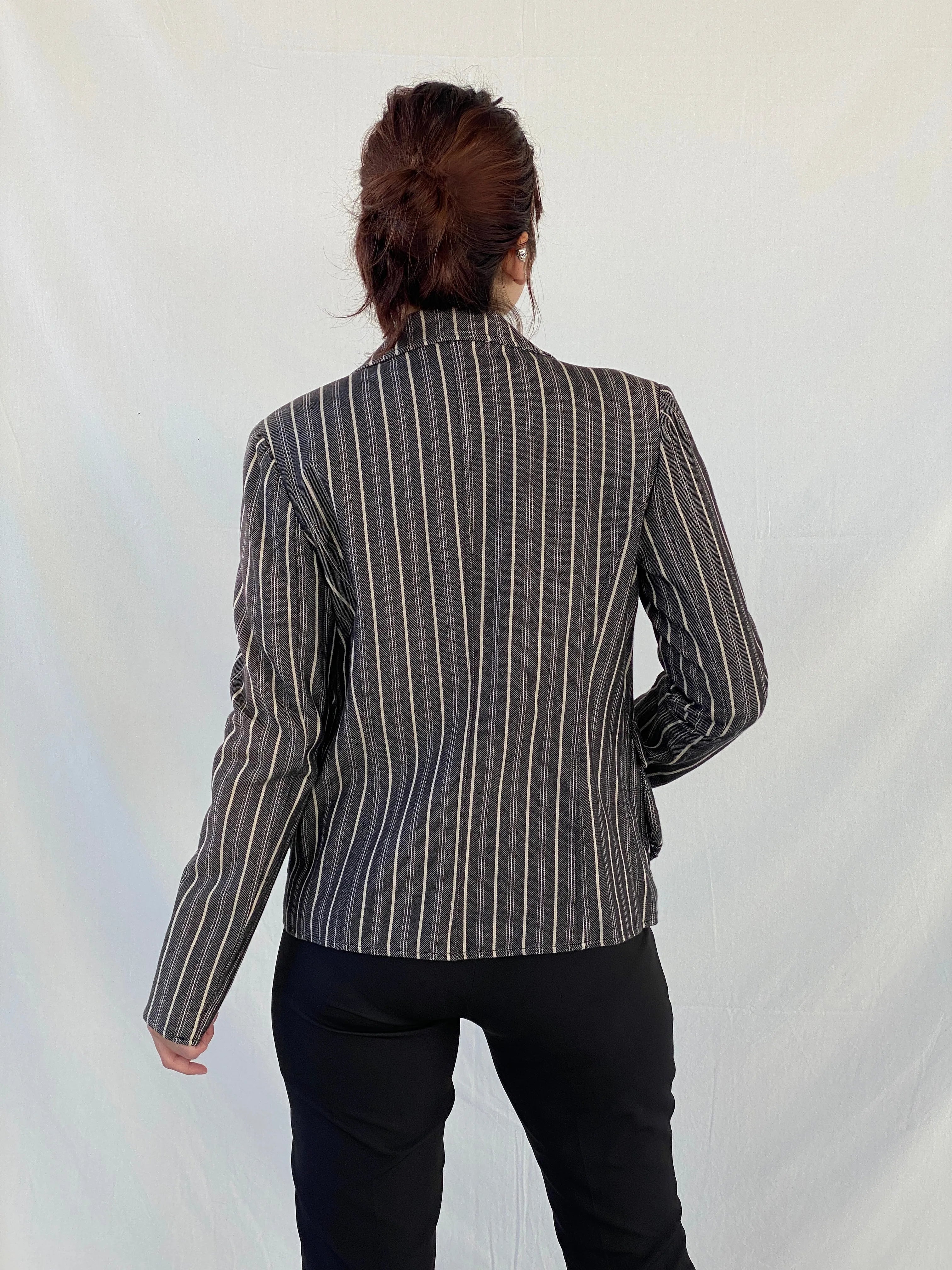00s Vila Clothes Striped Black and White Women’s Cotton Blazer - L - Balagan Vintage Blazer Ayah, blazer, Coats&Jackets, Deals, full sleeve blazer, striped, vintage blazer, winter, Women's Blazers