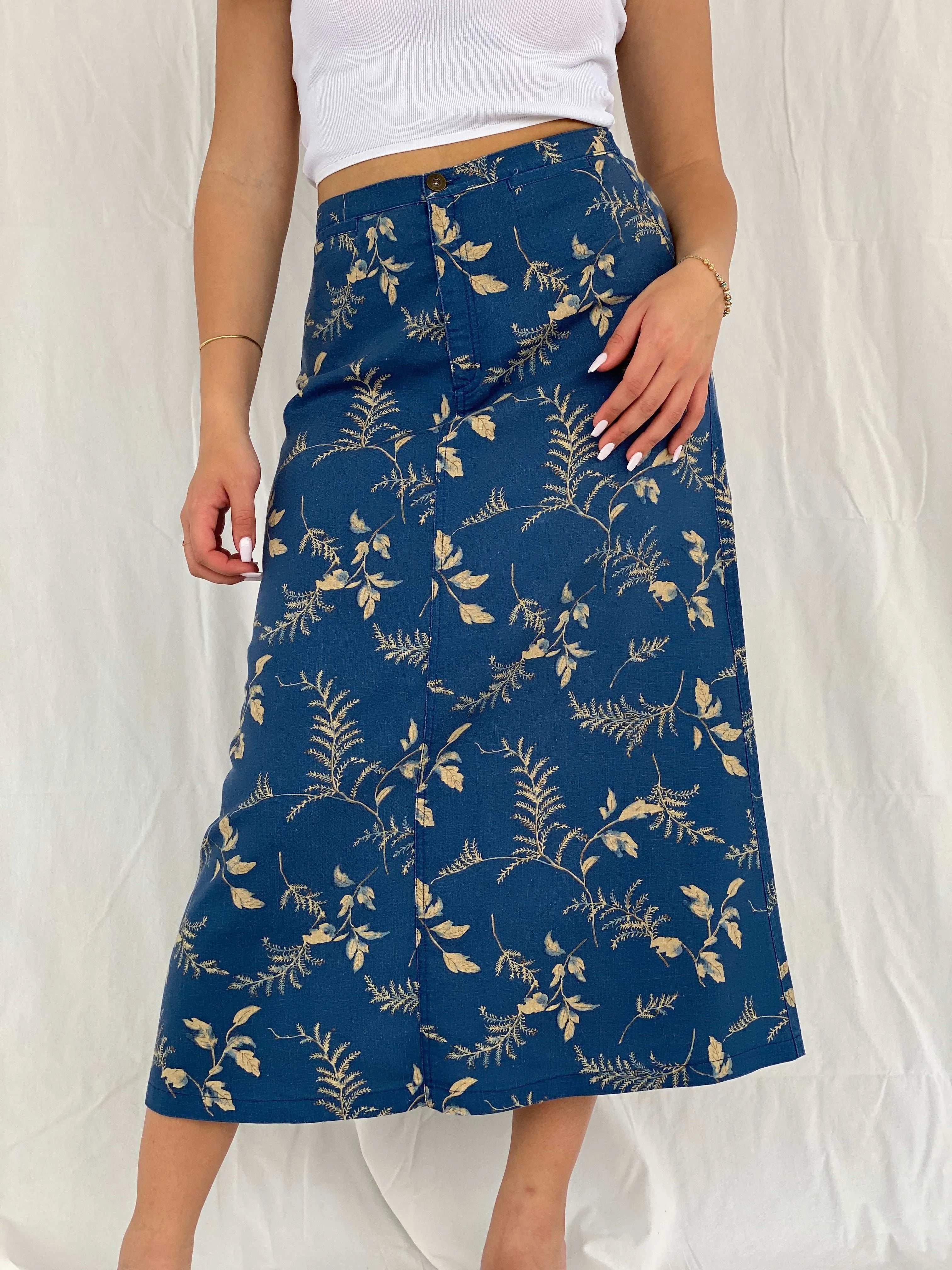 00s Y2K Liz Claiborne Lizwear Midi Linen Skirt - Size S - Balagan Vintage Midi Skirt 00s, 90s, floral, floral skirt, midi skirt, Rama