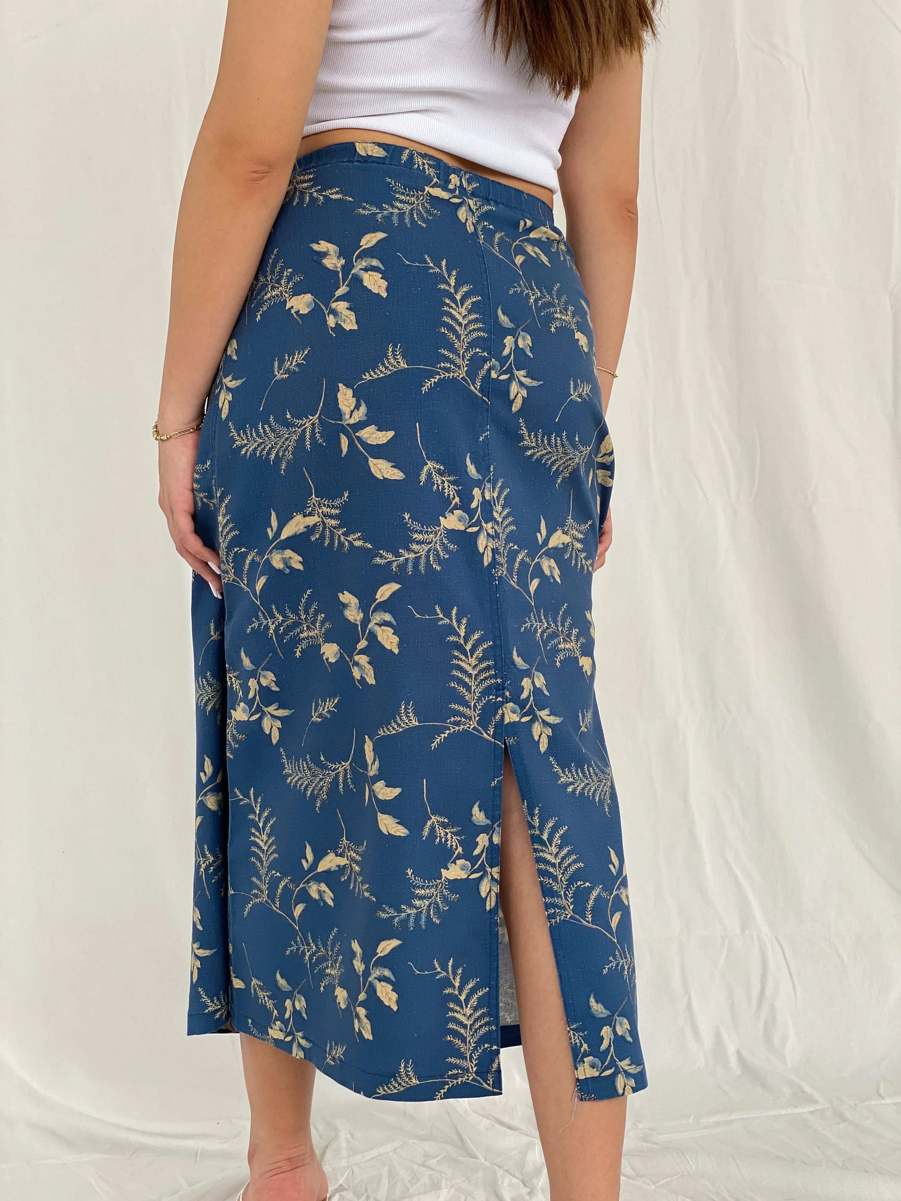 00s Y2K Liz Claiborne Lizwear Midi Linen Skirt - Size S - Balagan Vintage Midi Skirt 00s, 90s, floral, floral skirt, midi skirt, Rama