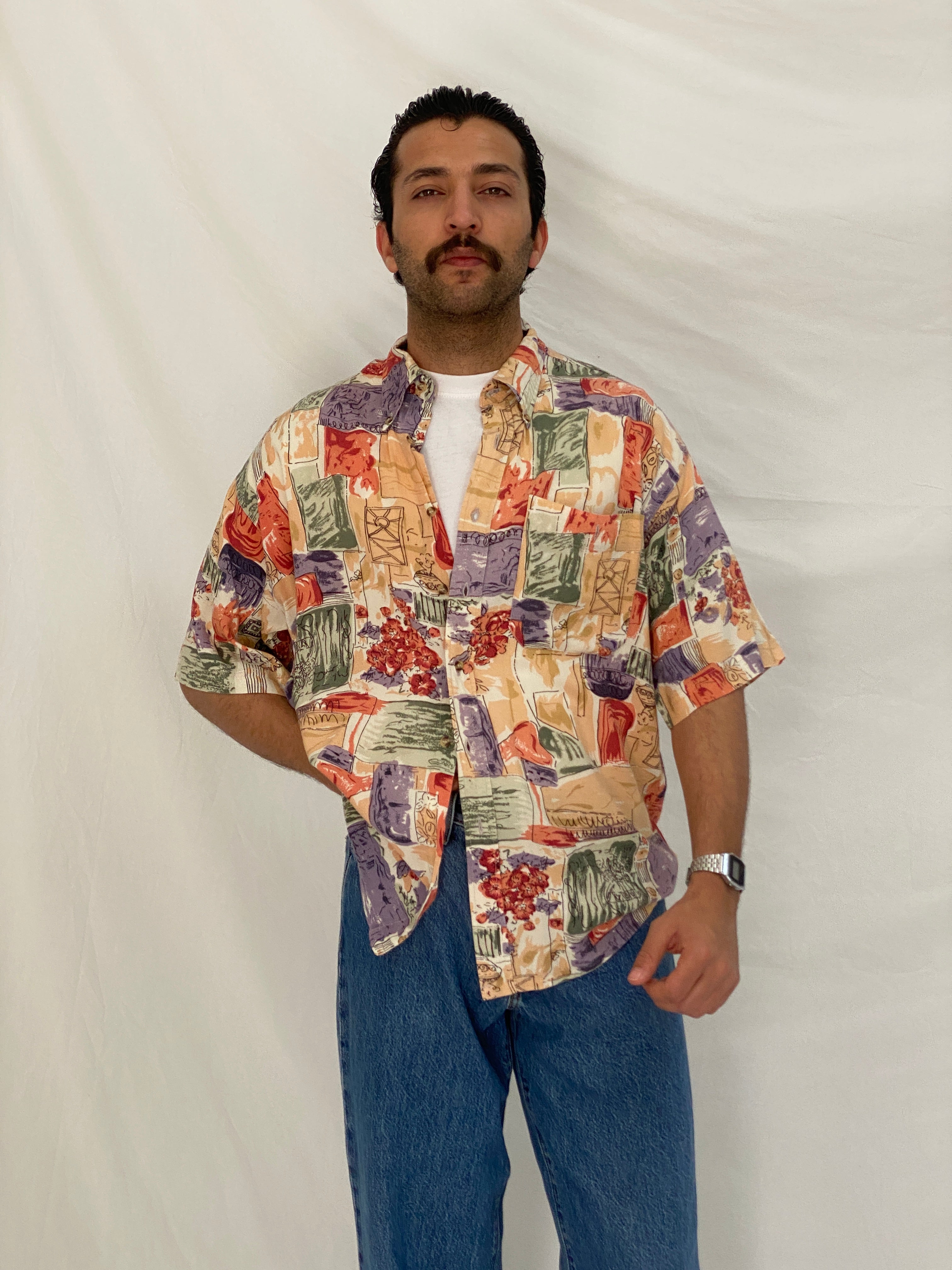 Vintage 90s MC.GORDON by Dressmann Abstract Viscose Shirt – L