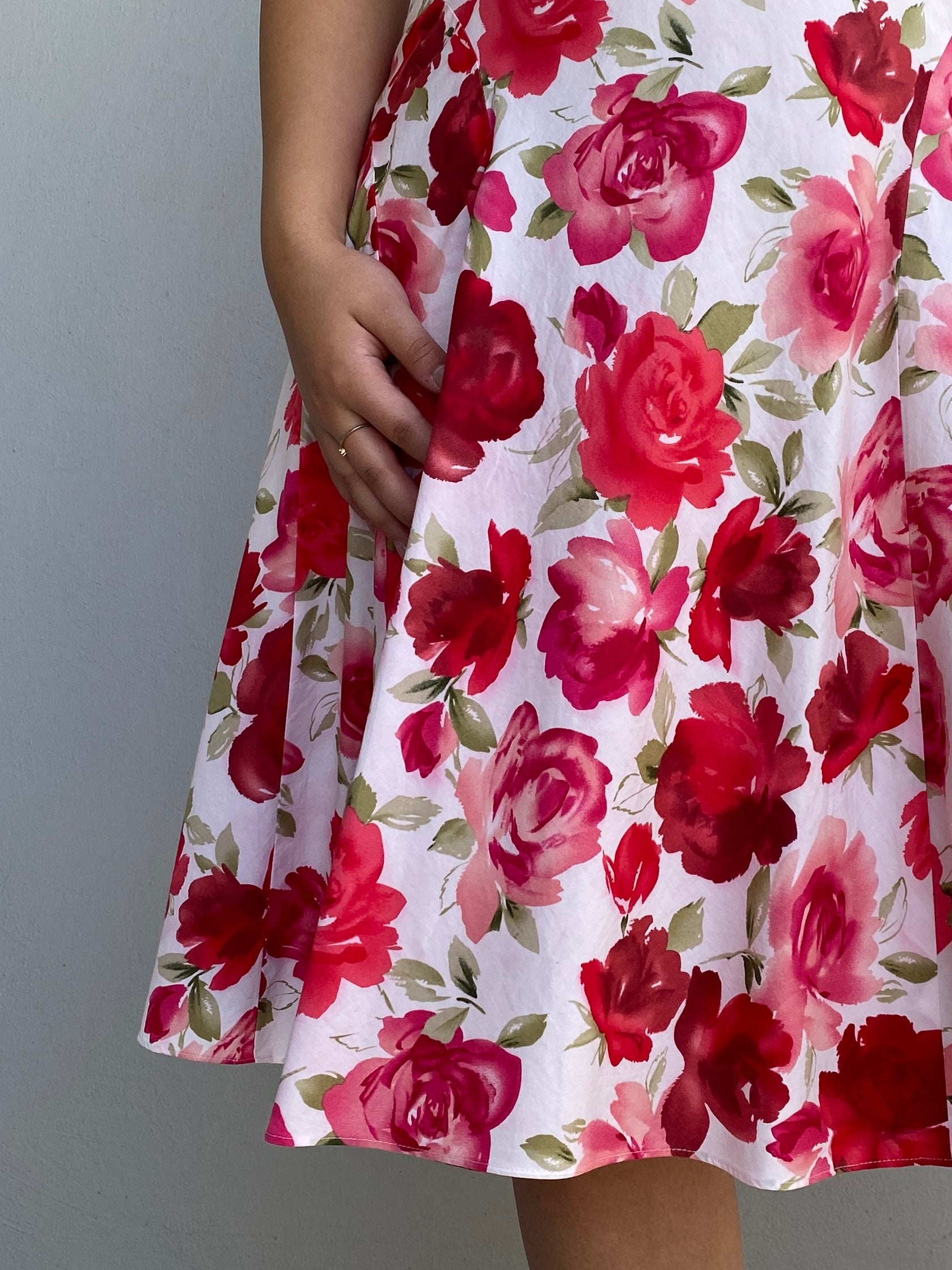 Vintage Talbots Petites White & Pink Cotton Rose Floral Halter Midi Dress – M