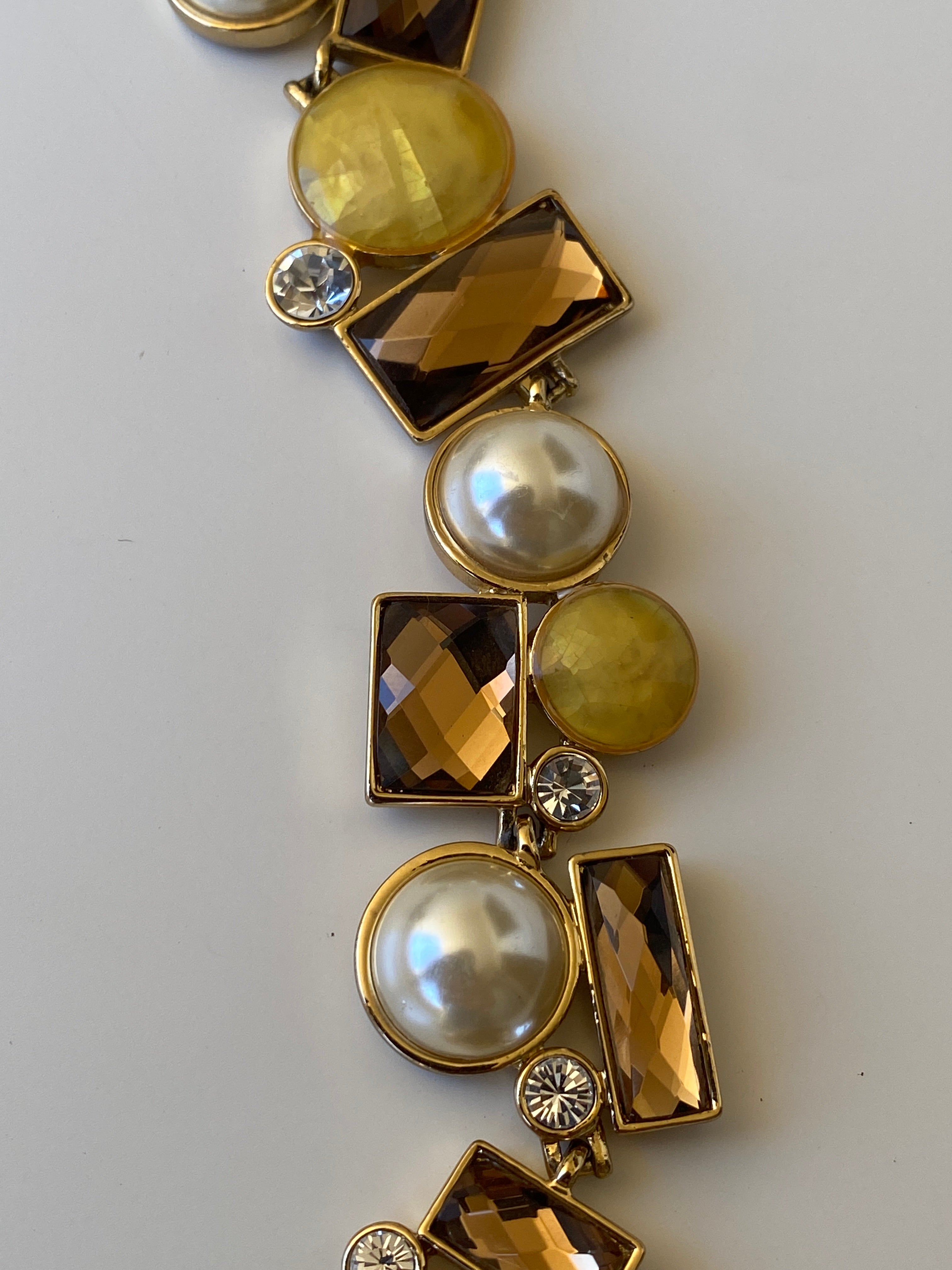 Viannois Geometric Pearl & Crystal Gold Tone Statement Link Bracelet