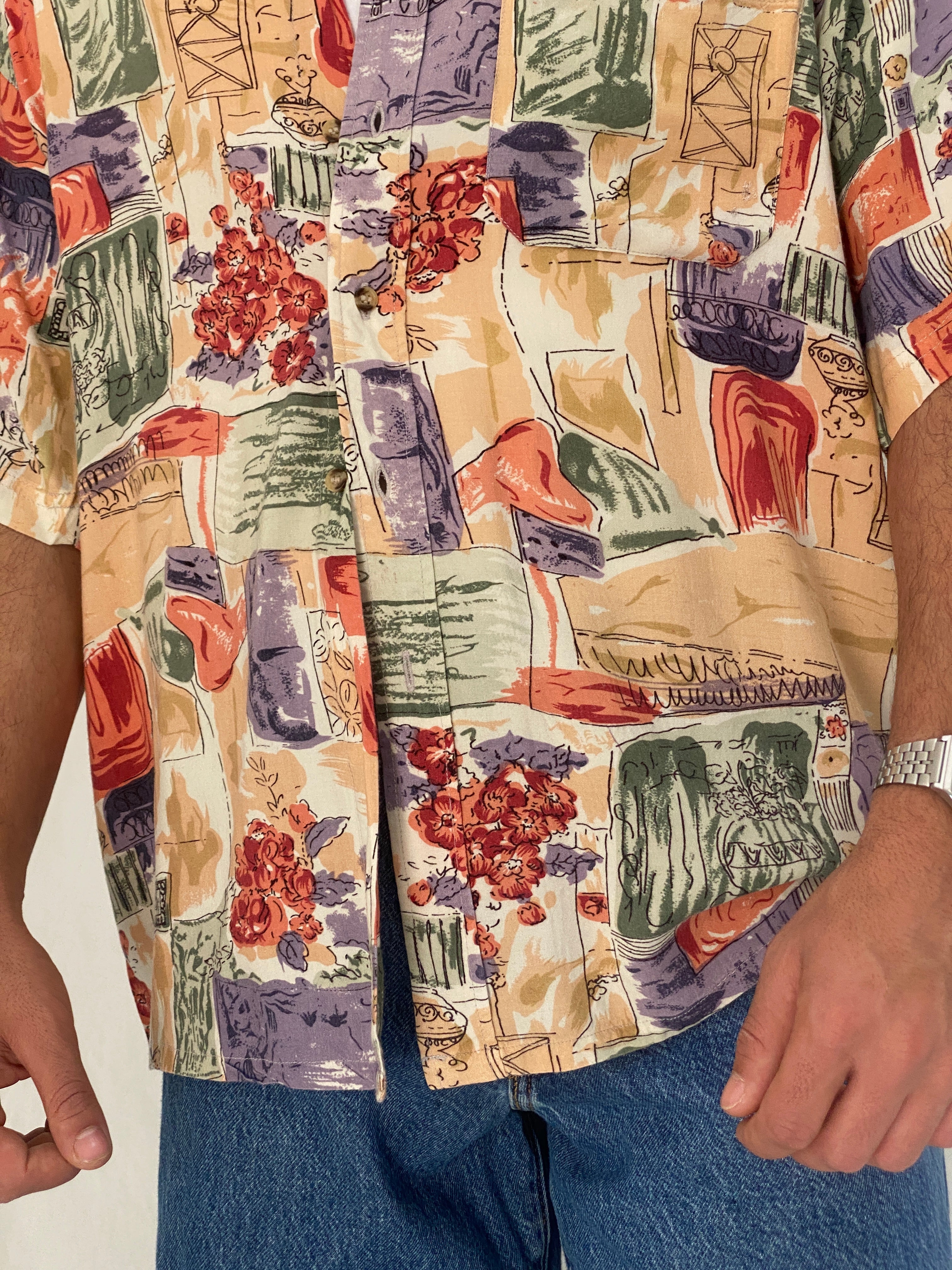 Vintage 90s MC.GORDON by Dressmann Abstract Viscose Shirt – L