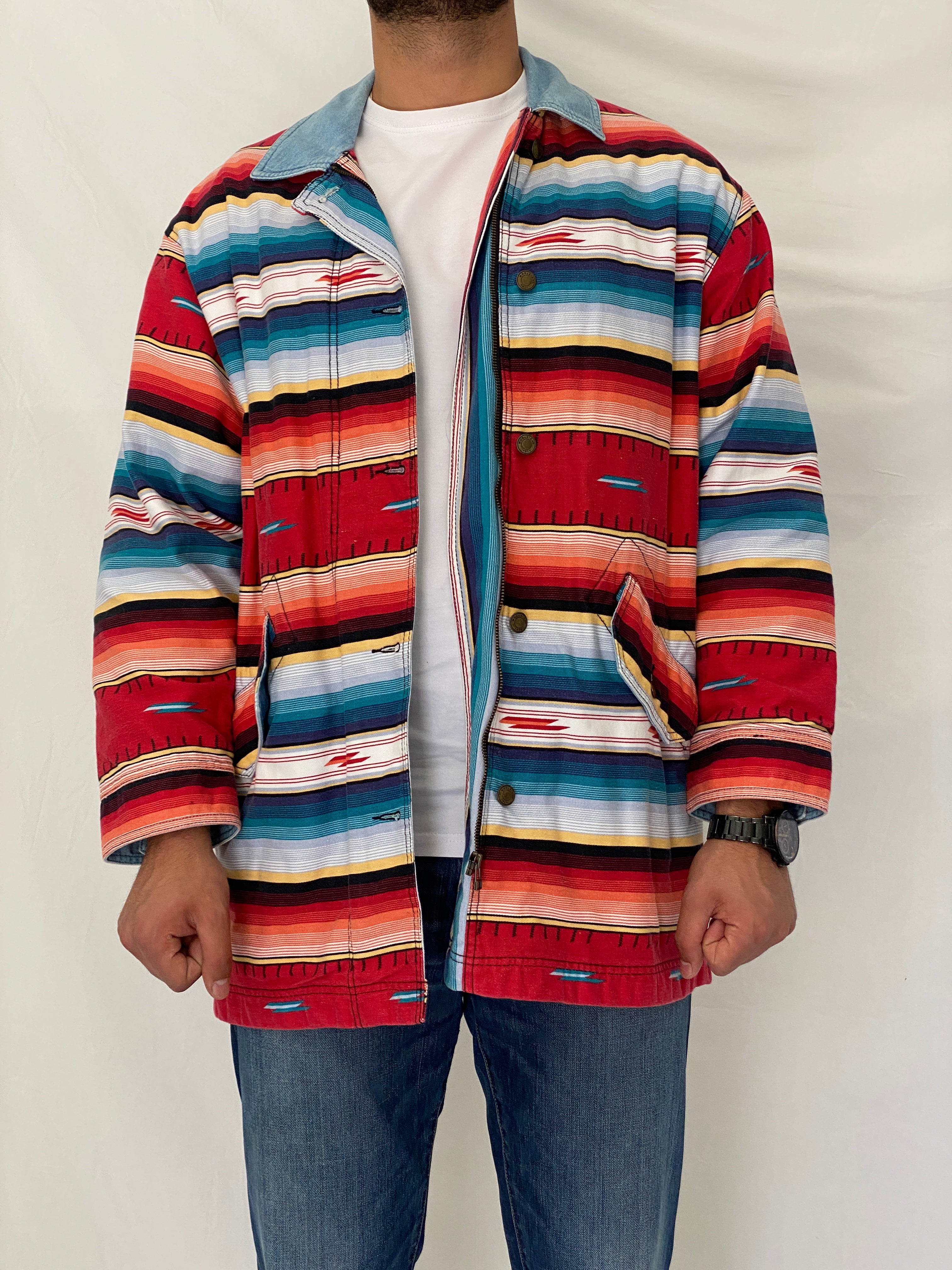 Vintage Woolrich Southwestern Stripe Zip-Up Cotton Shacket – L