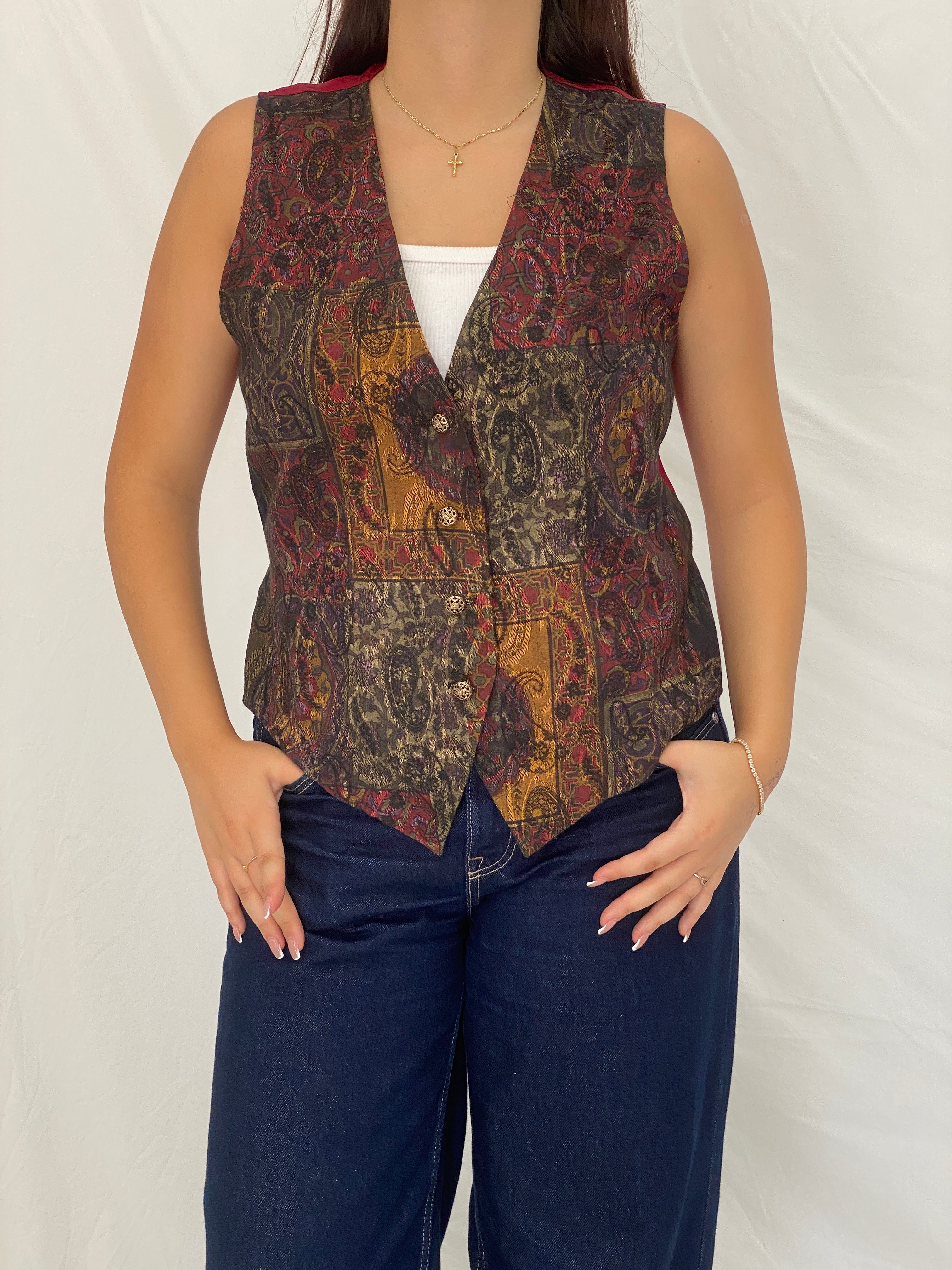 Vintage 90s Samantha David Paisley Tapestry Tie-Back Vest – L