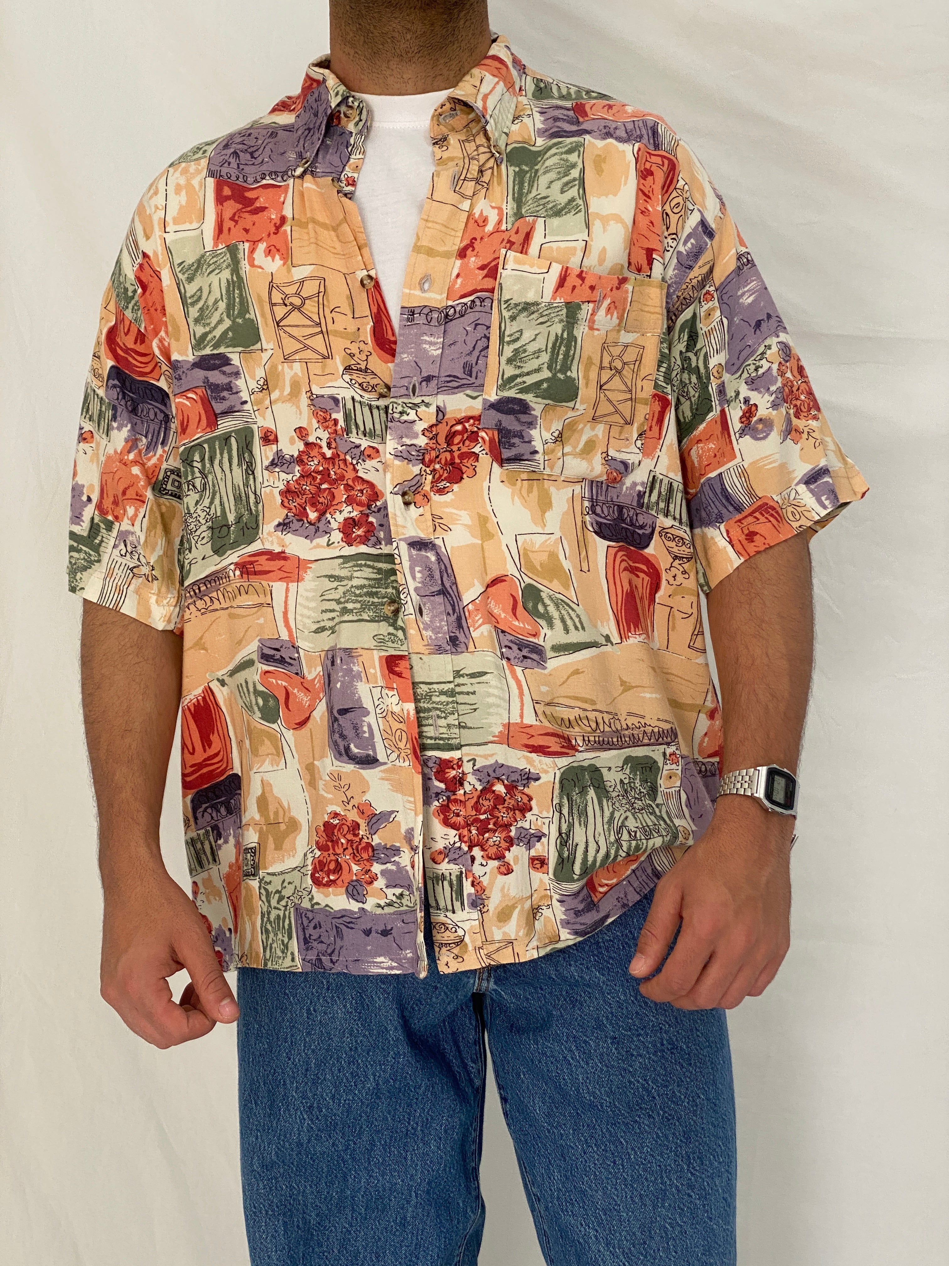 Vintage 90s MC.GORDON by Dressmann Abstract Viscose Shirt – L