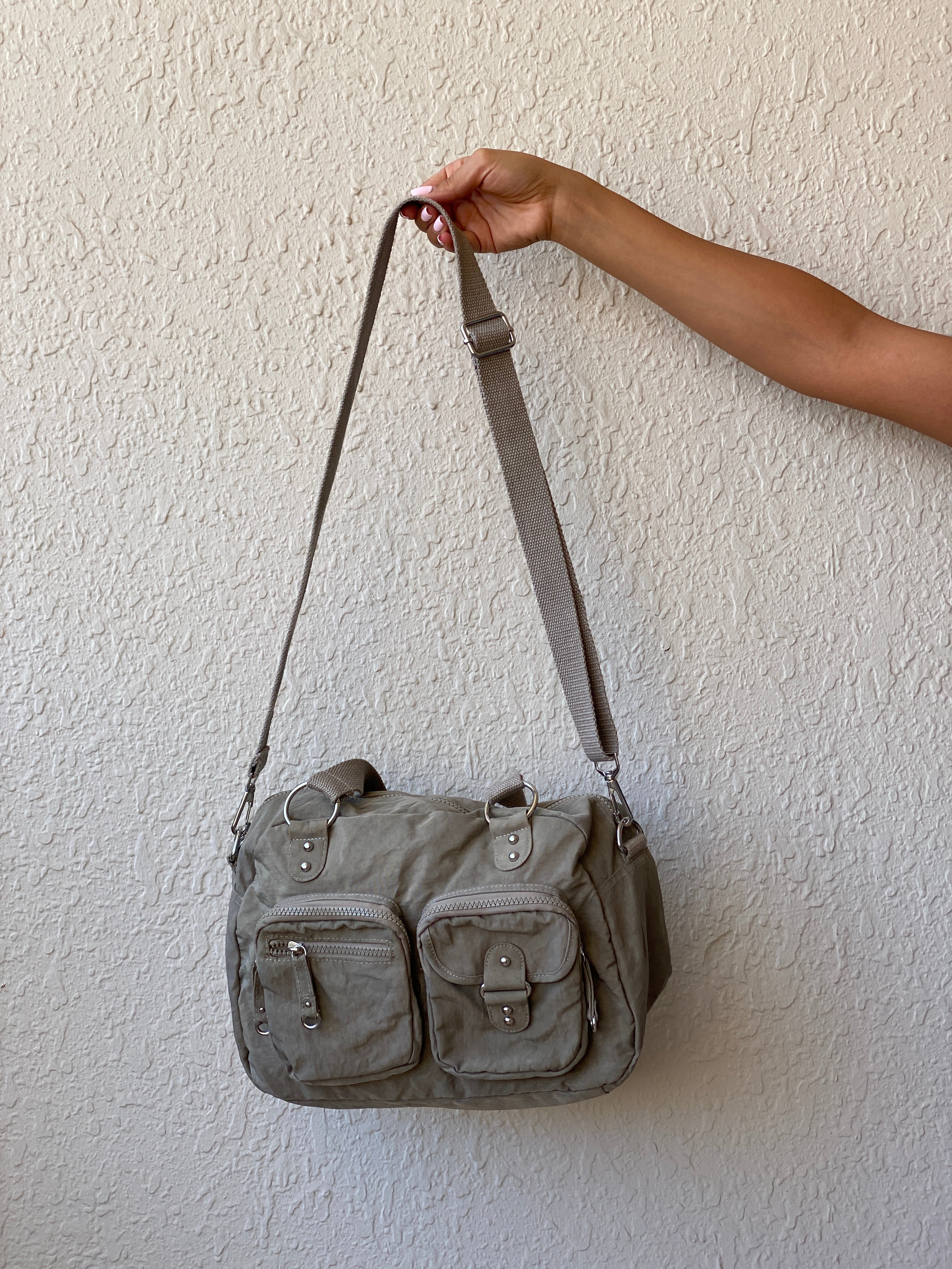 Y2K Woman by Tchibo Taupe Nylon Multi-Pocket Utility Messenger Bag
