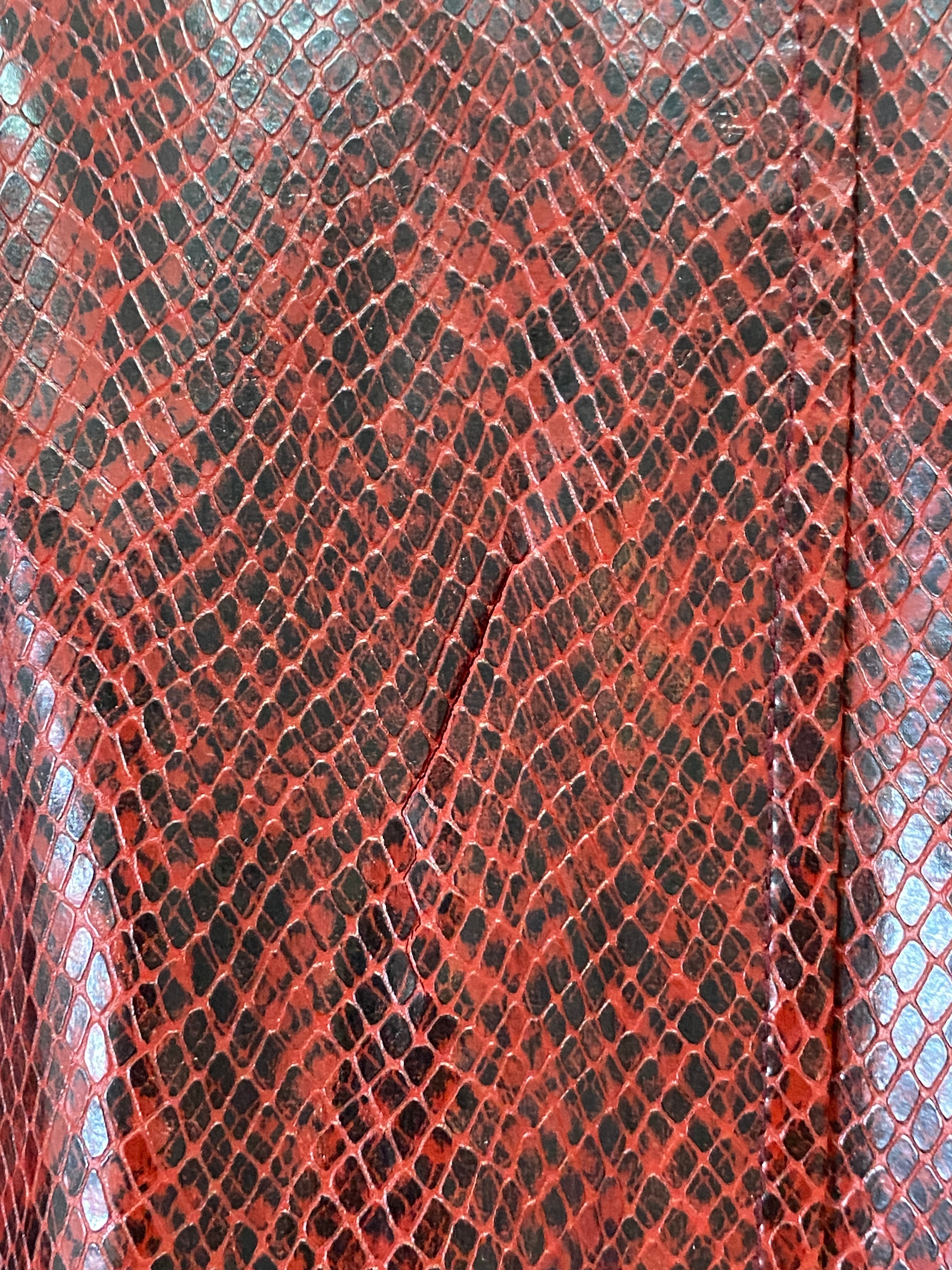 Vintage Burgundy Snakeskin Faux Leather Lined Coat with Leopard Print Interior – M