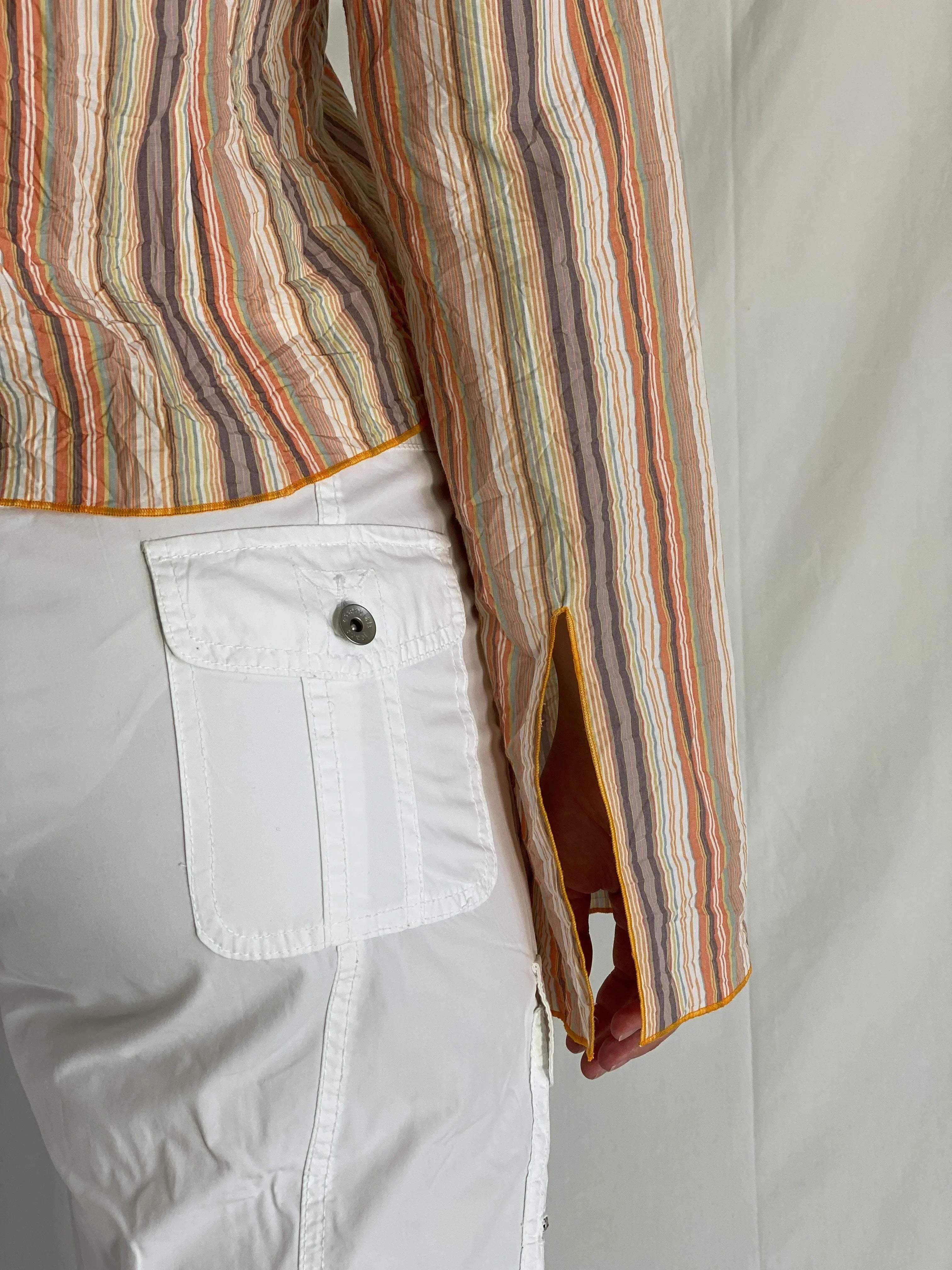 قميص مخطط بأزرار من الطراز القديم Y2K، متعدد الألوان، بأكمام طويلة، قميص مخطط للمكتب - مقاس L