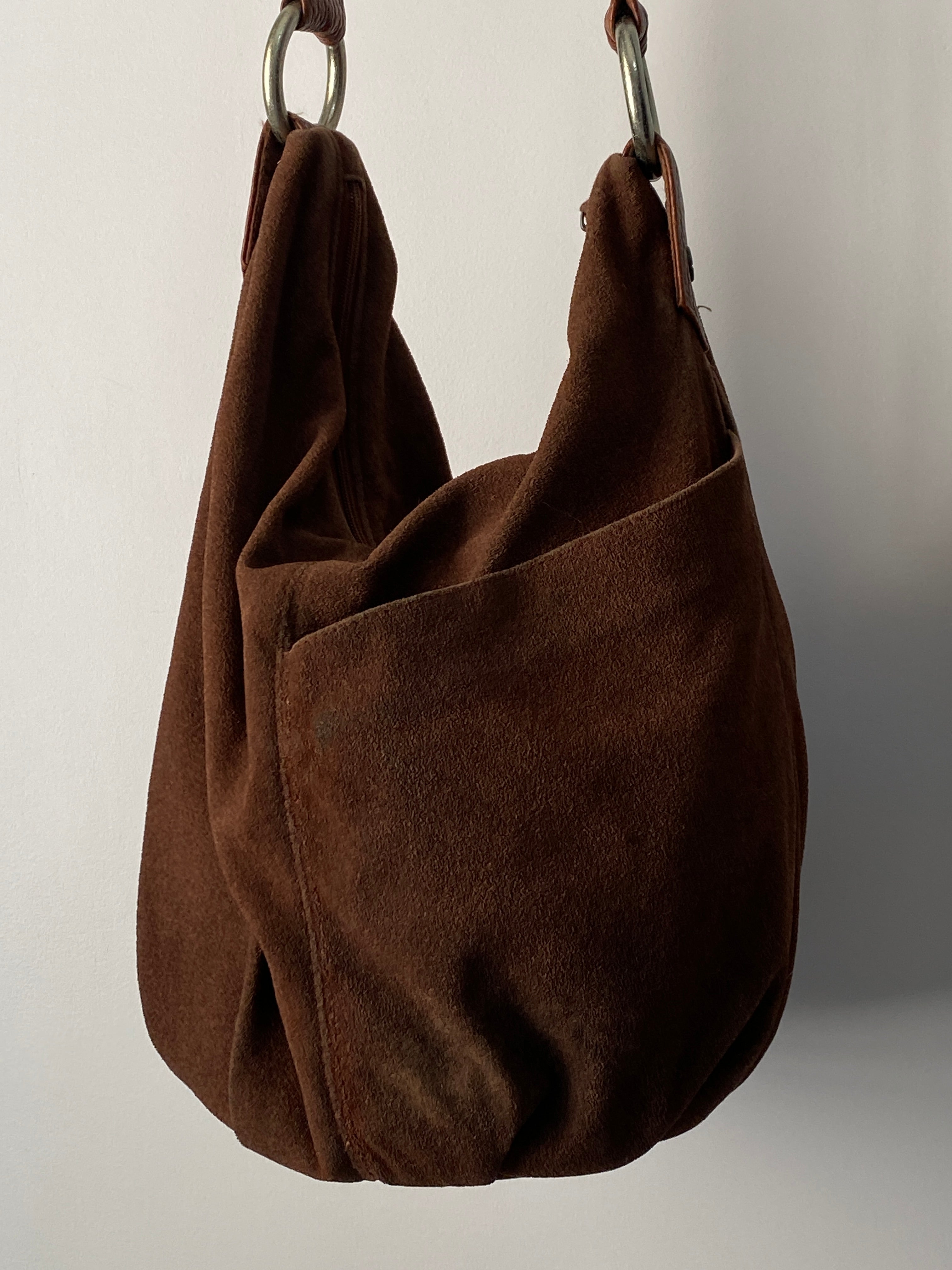 Vintage Capezio Brown Suede Shoulder Bag Slouchy Hobo Leather Y2K Balletcore Tote Bag