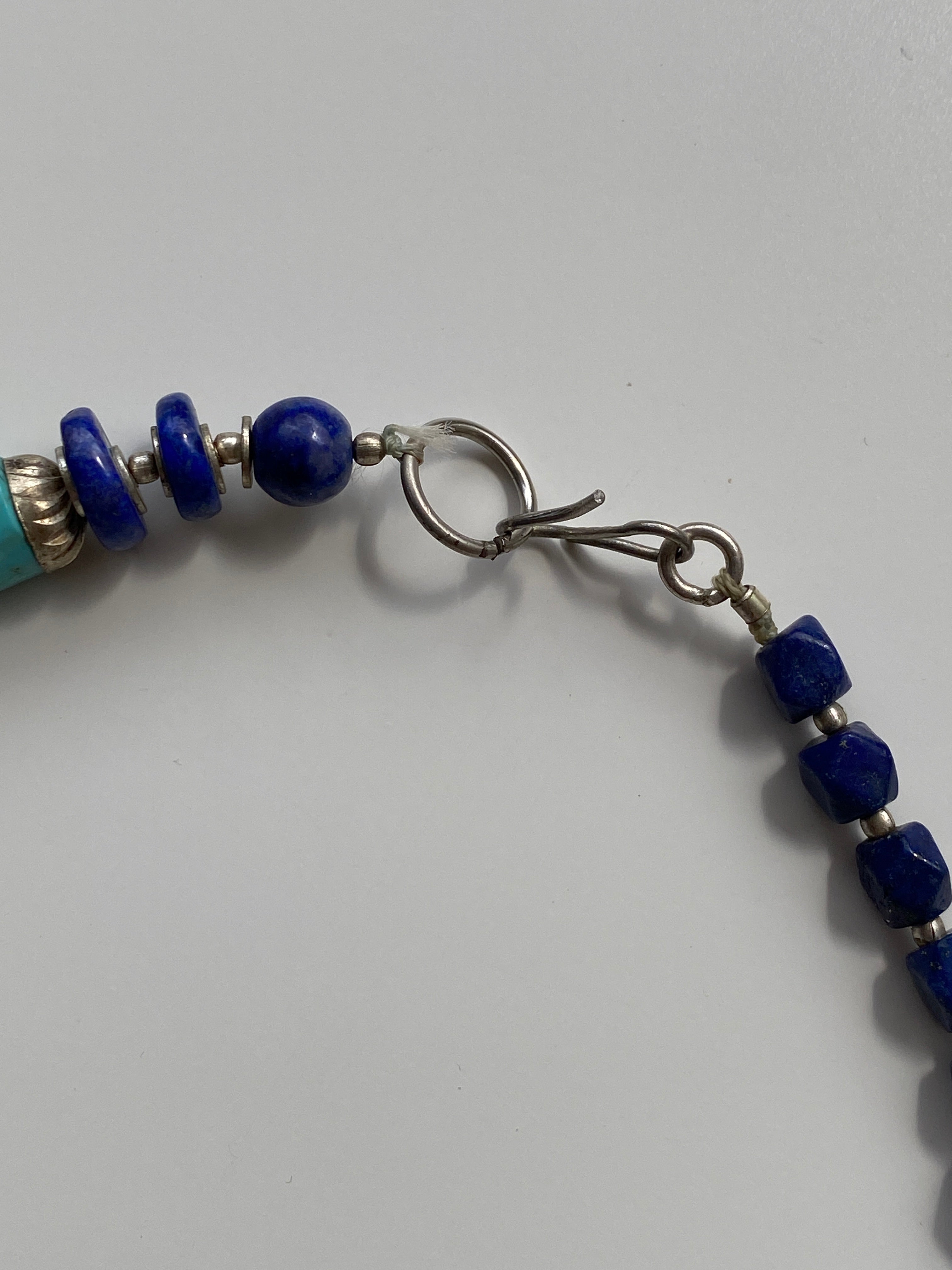 Vintage Lapis Lazuli & Turquoise Stone Beaded Necklace with Silver Spacers
