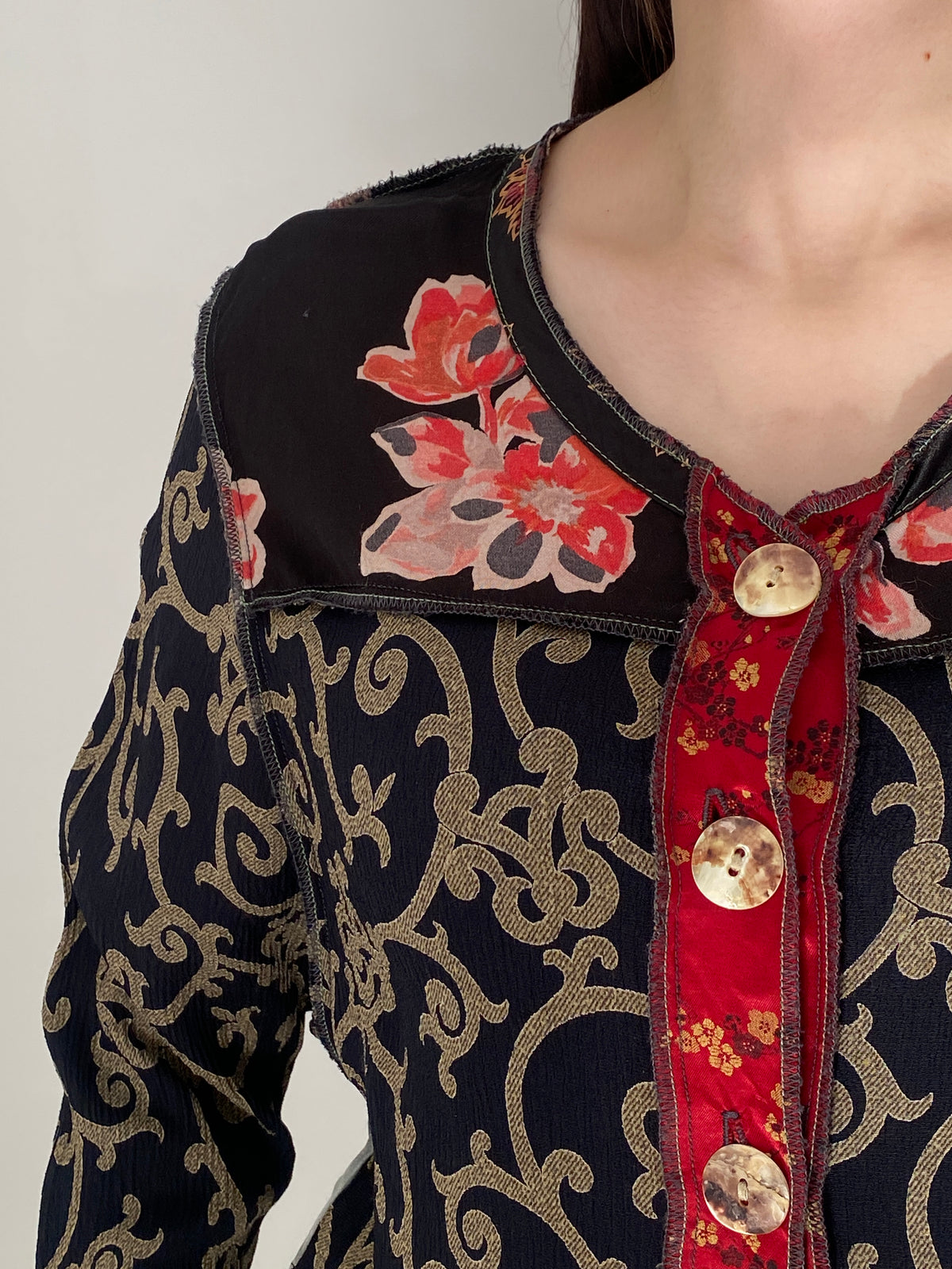 Vintage Nothing Matches Black Mixed Print Patchwork Cardigan – M