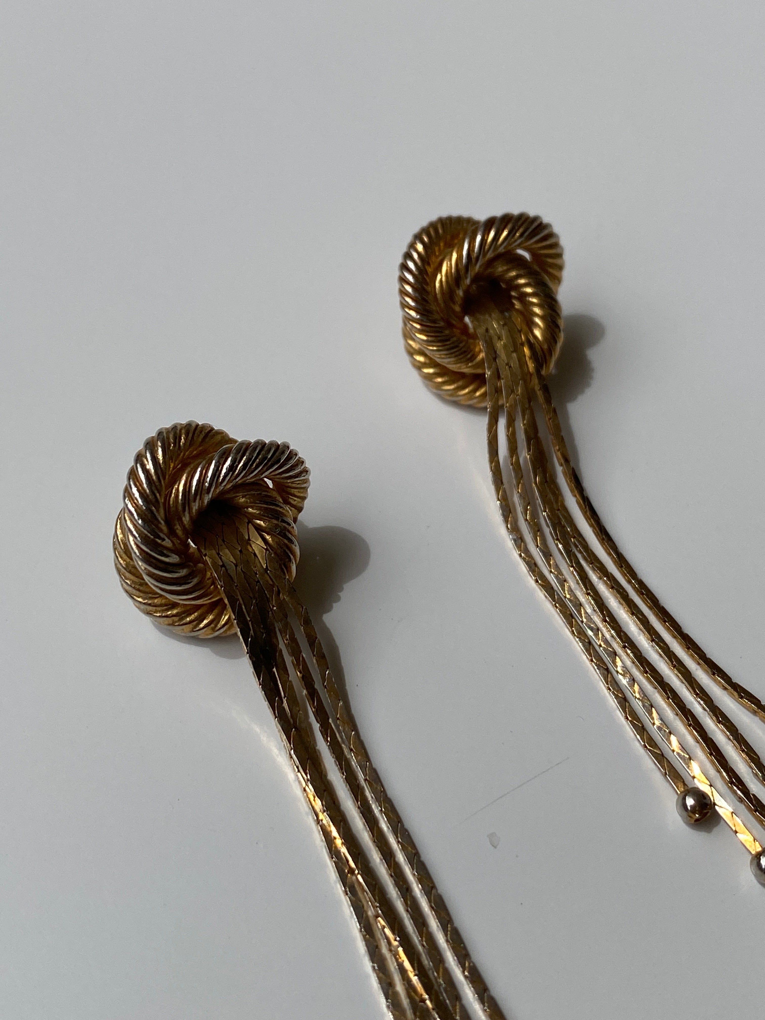 Vintage Gold Plated Rope Knot Fringe Drop Earrings with Crystal Detail