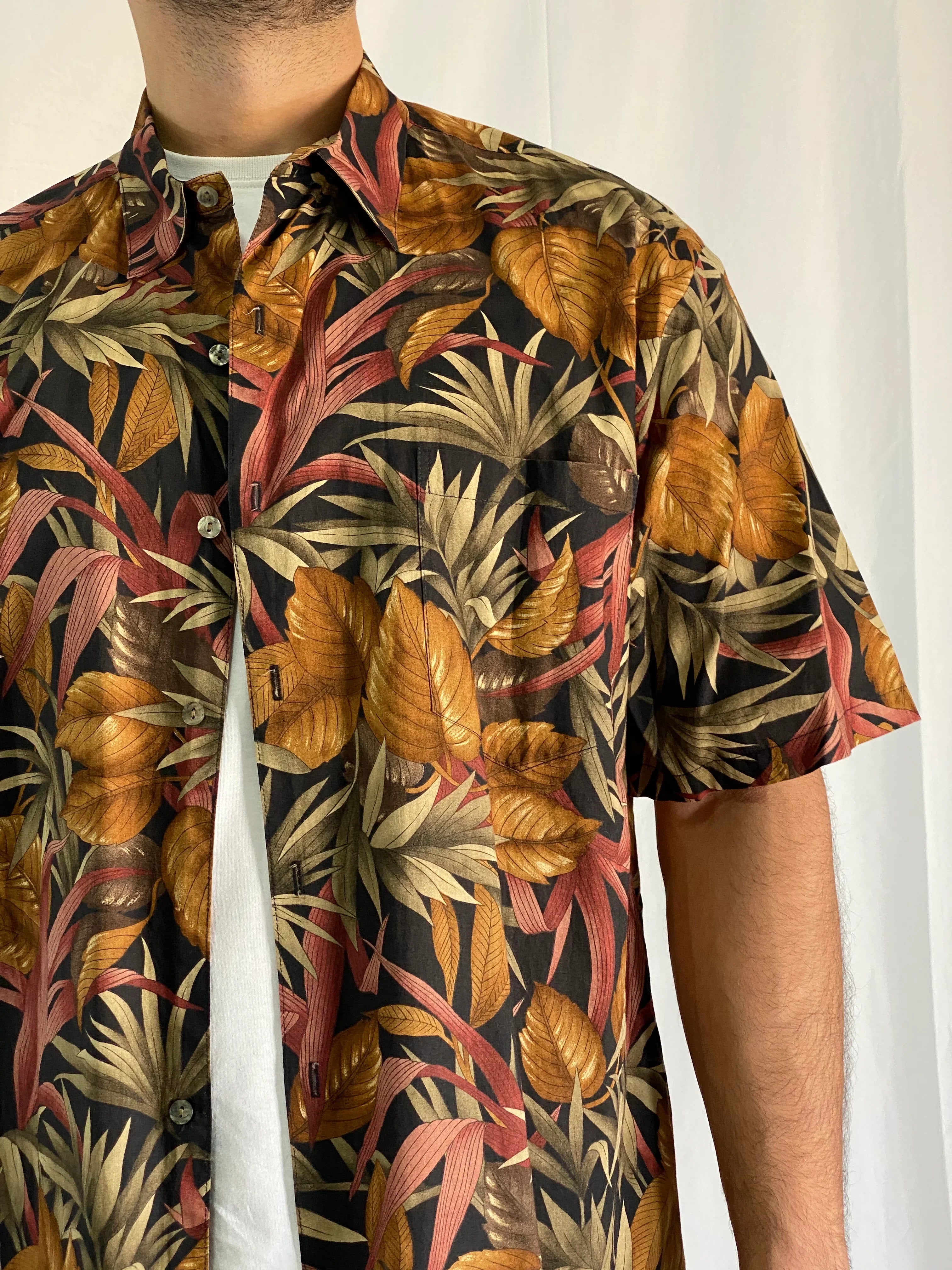 Vintage Tori Richard Cotton Lawn Hawaiian Tropical Leaf Print Men’s Shirt - 2XL