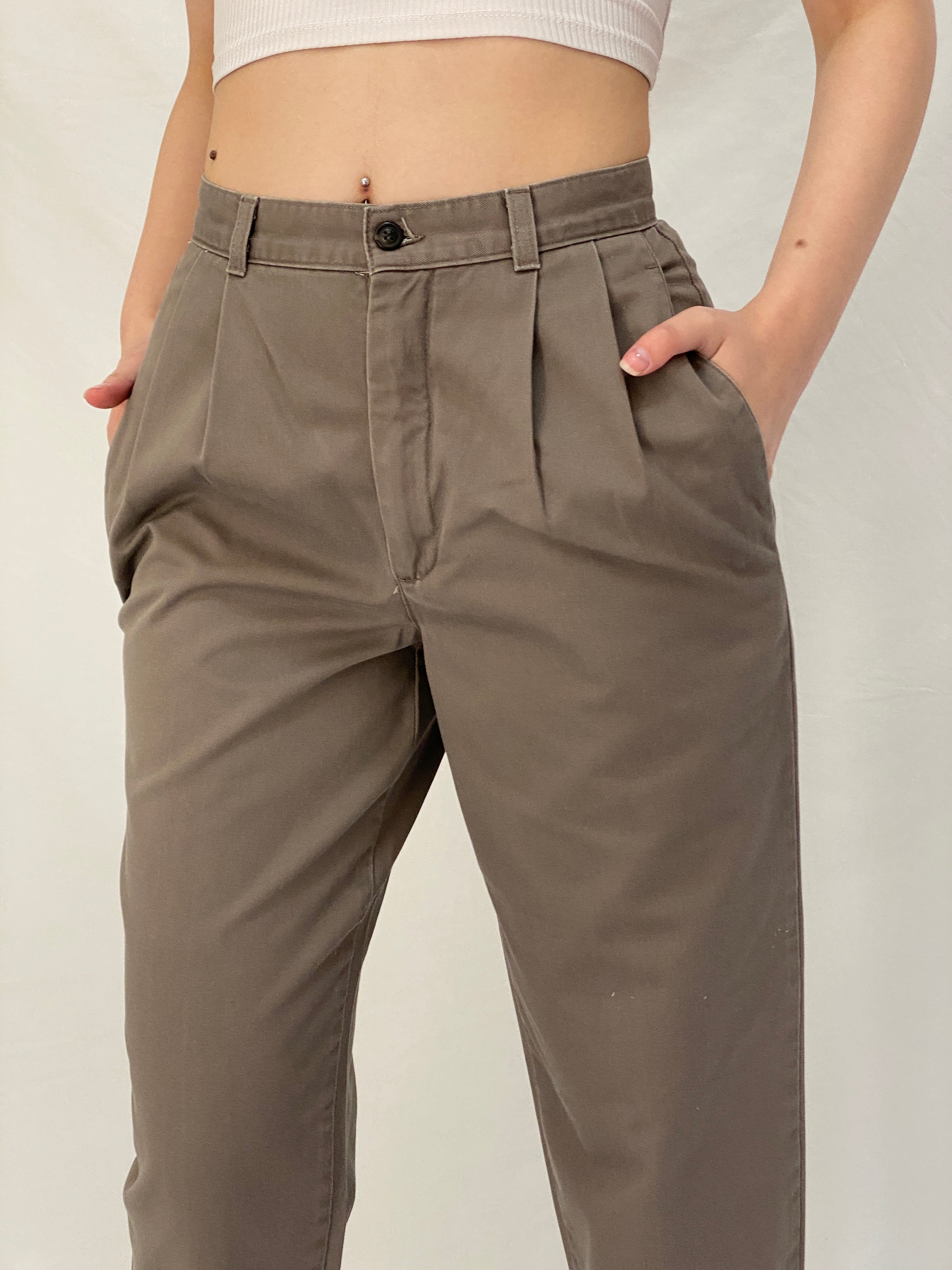 Vintage Dockers Classic Cotton Khaki Trousers Taupe Straight Leg Y2K Minimalist Pants - S