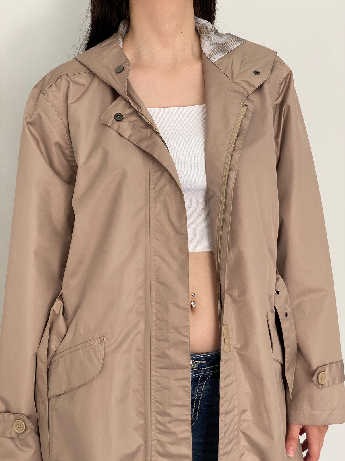 Vintage Cecilia Classics Beige Hooded Belted Trench Coat – L
