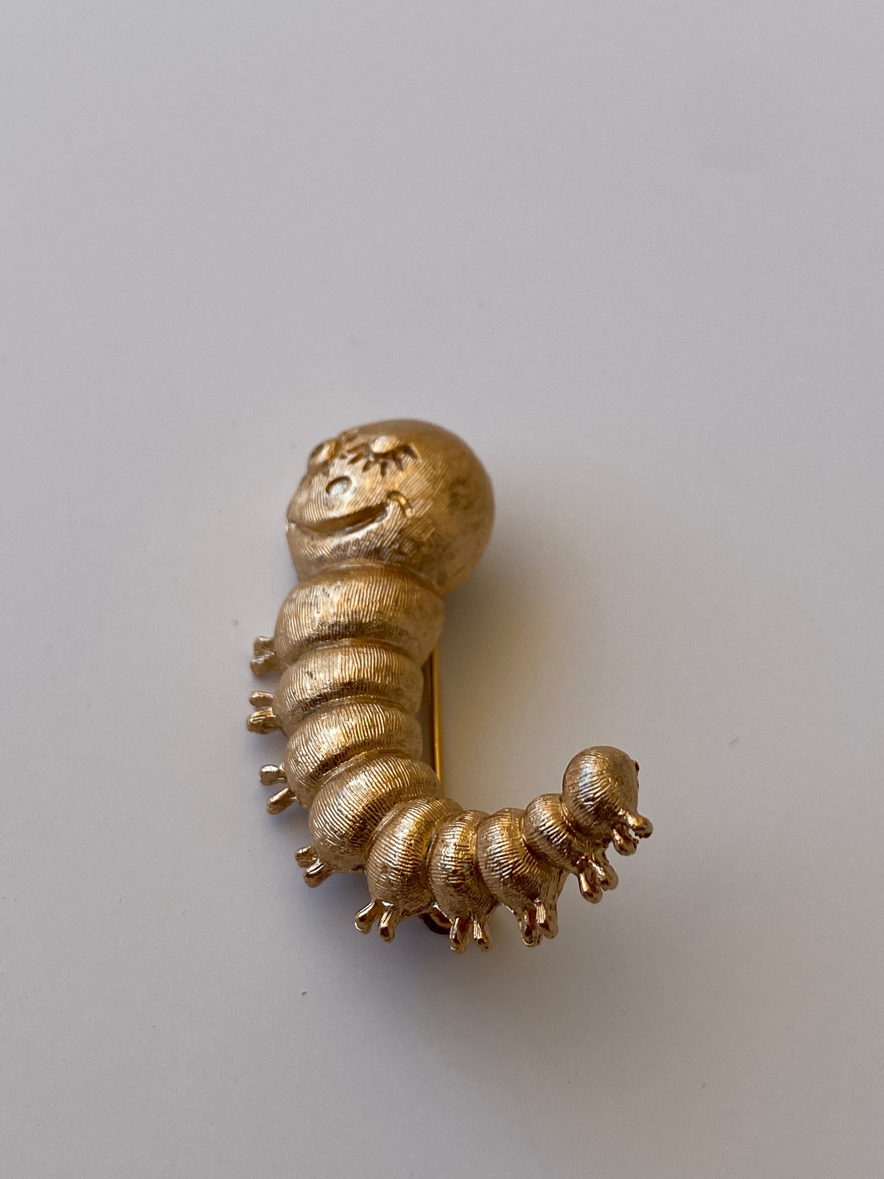 Vintage Napier Gold Tone Caterpillar Brooch Whimsical Figural Designer Pin