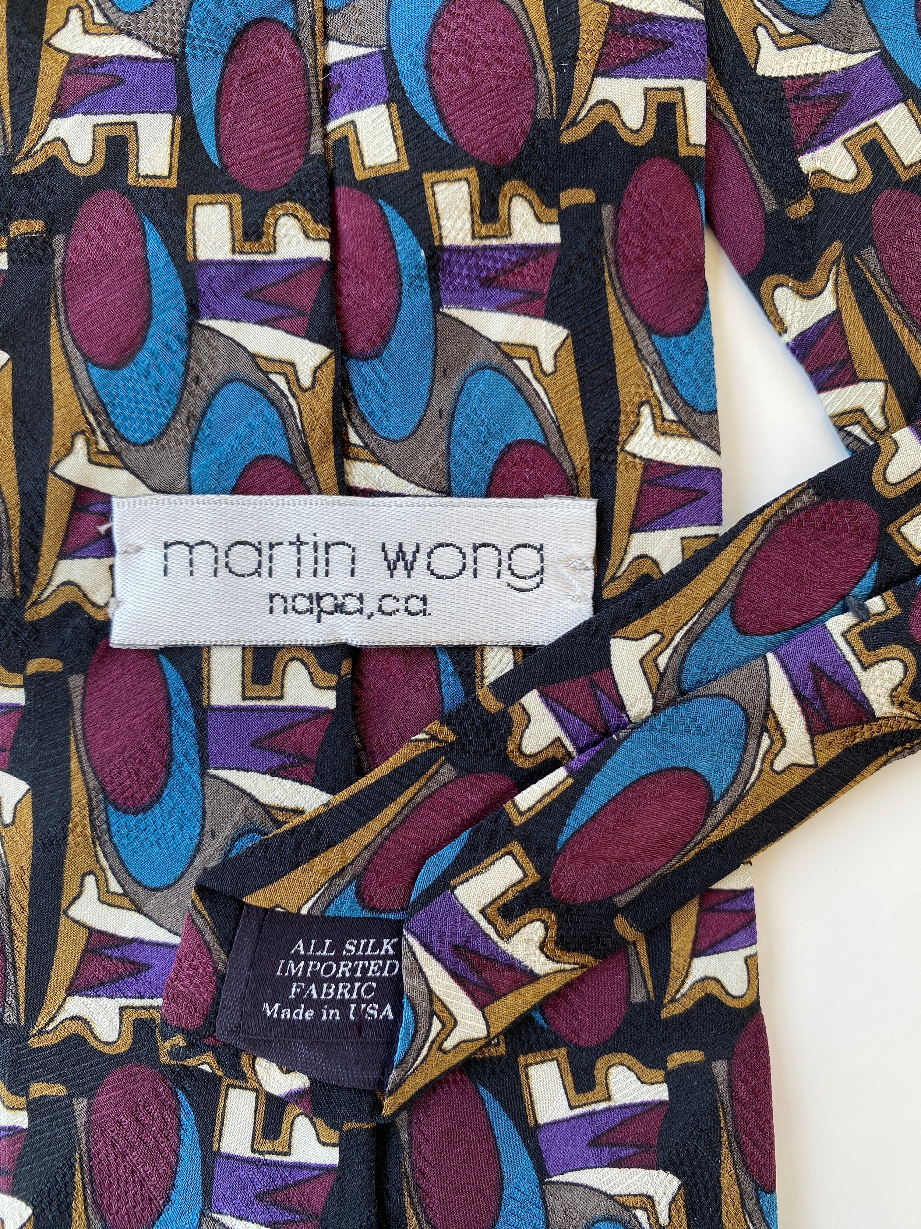 Vintage Martin Wong Napa.Ca Printed Multicolor Men’s Silk Neck Tie
