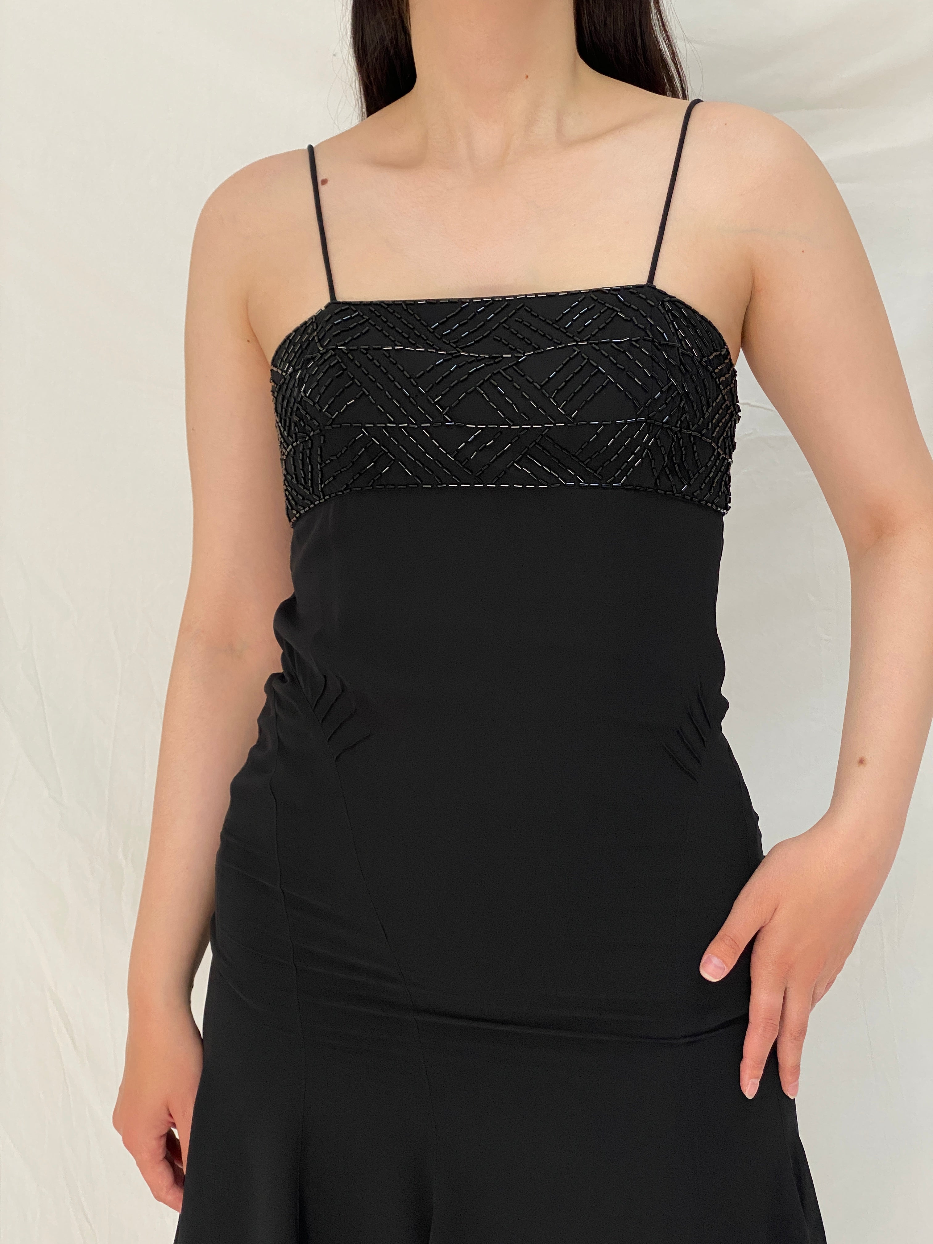 Vintage 90s Elements by Amanda Wakeley Black Beaded Midi Dress – M