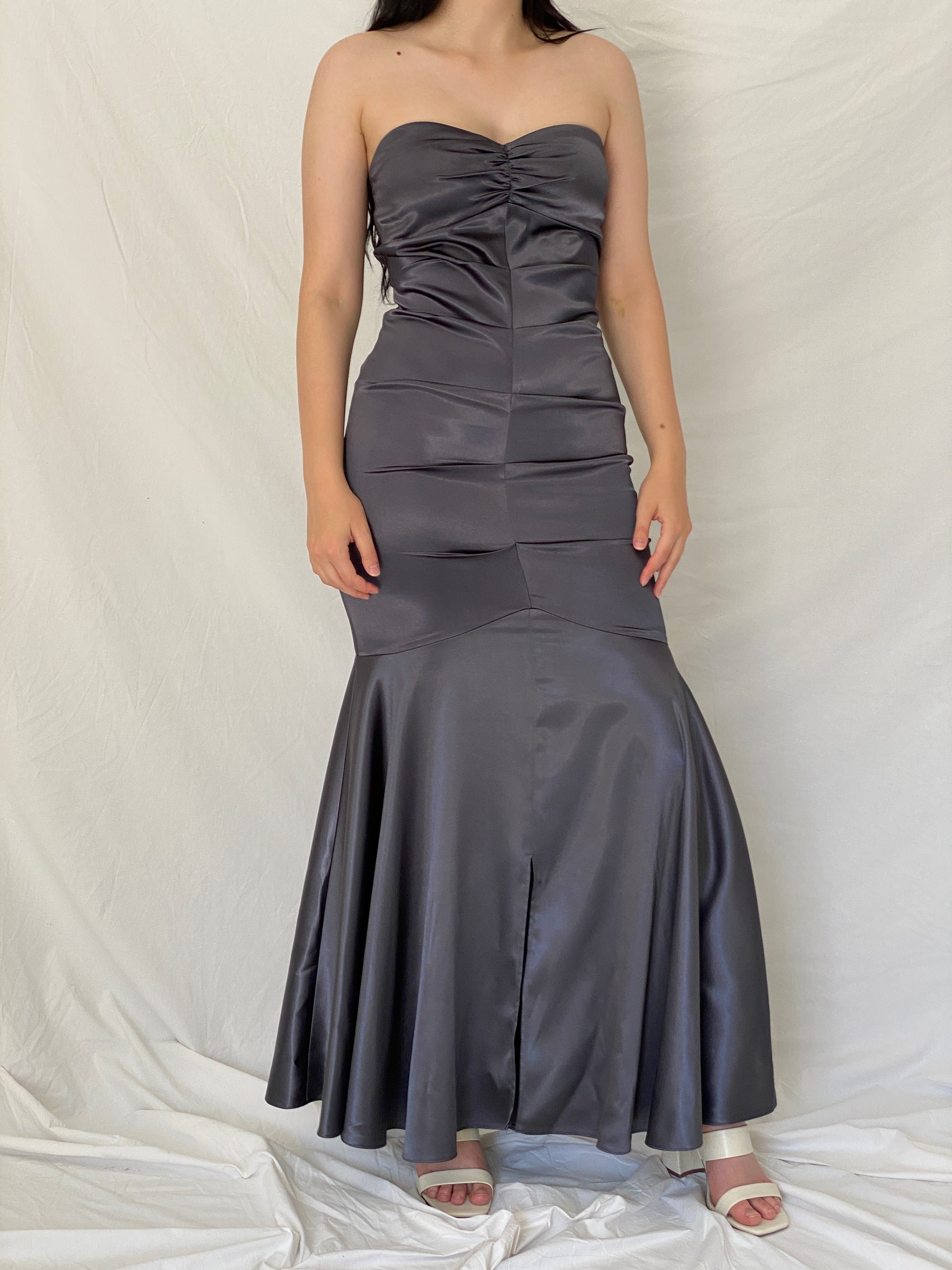 Vintage Y2K Jump Apparel by Wendye Chaitin Charcoal Satin Mermaid Evening Gown - M