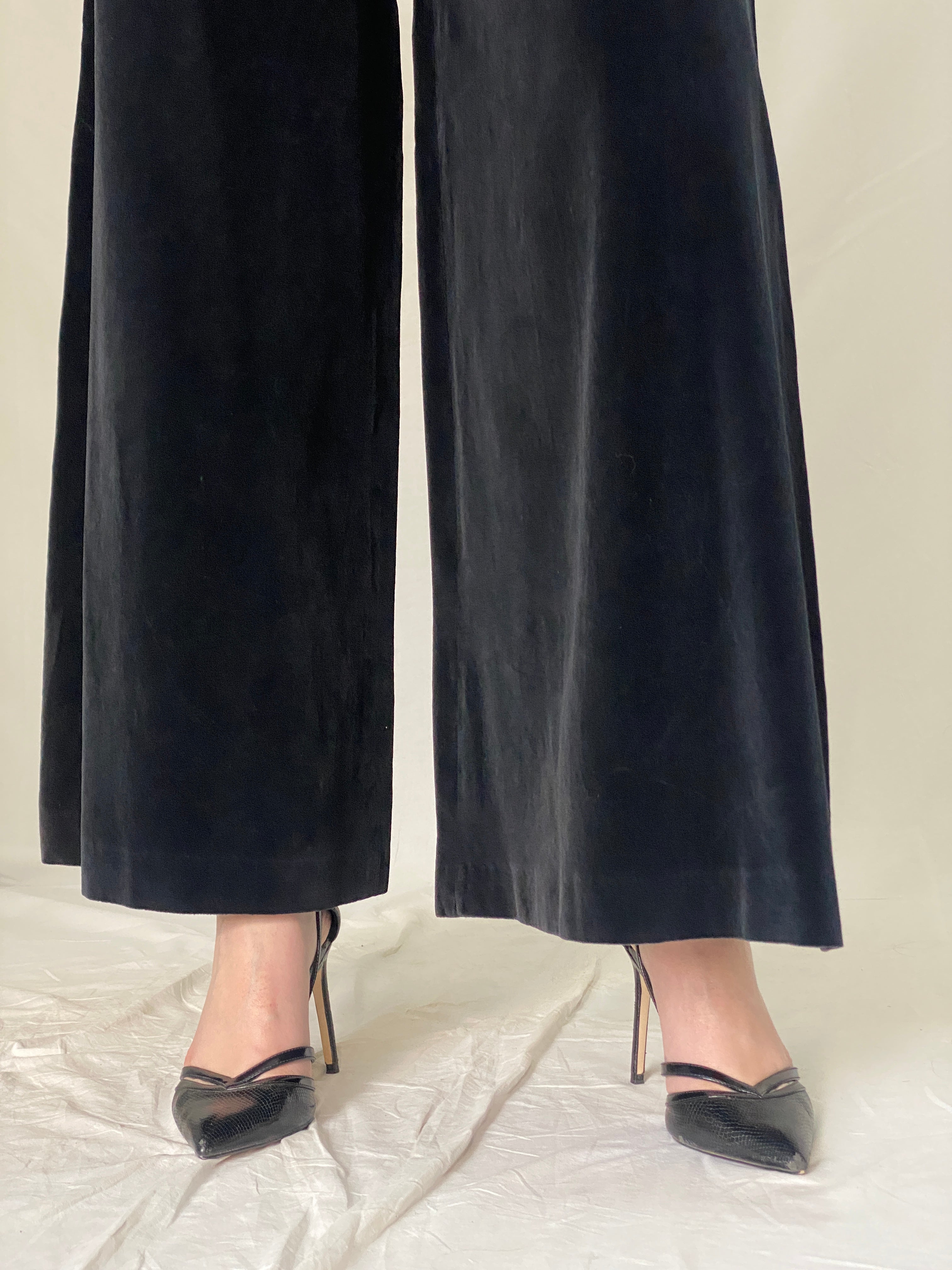 Vintage 90s Princeton for Daniel Jones Dark Navy Velvet Wide Leg Formal Trousers - M