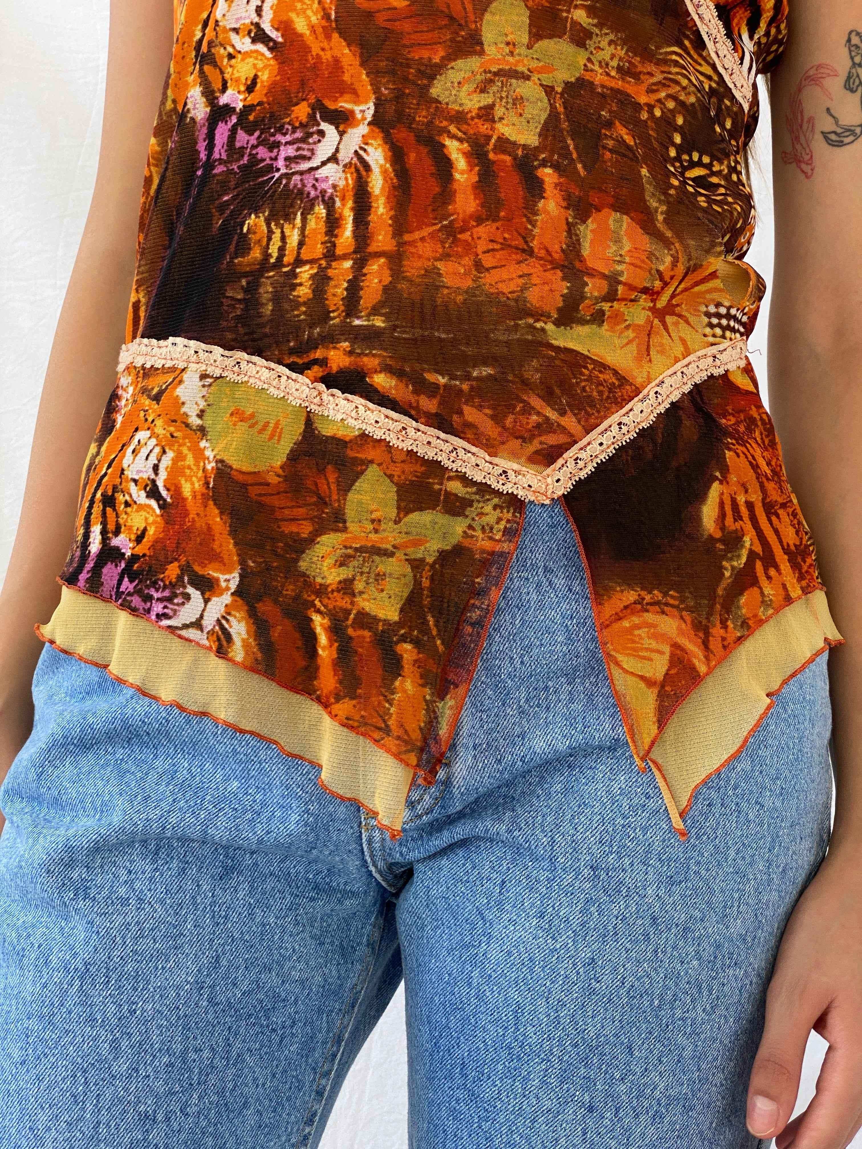 Y2K Printed Sleeveless Mesh Top - Balagan Vintage Sleeveless Top 00s, 90s, mesh top, Mira