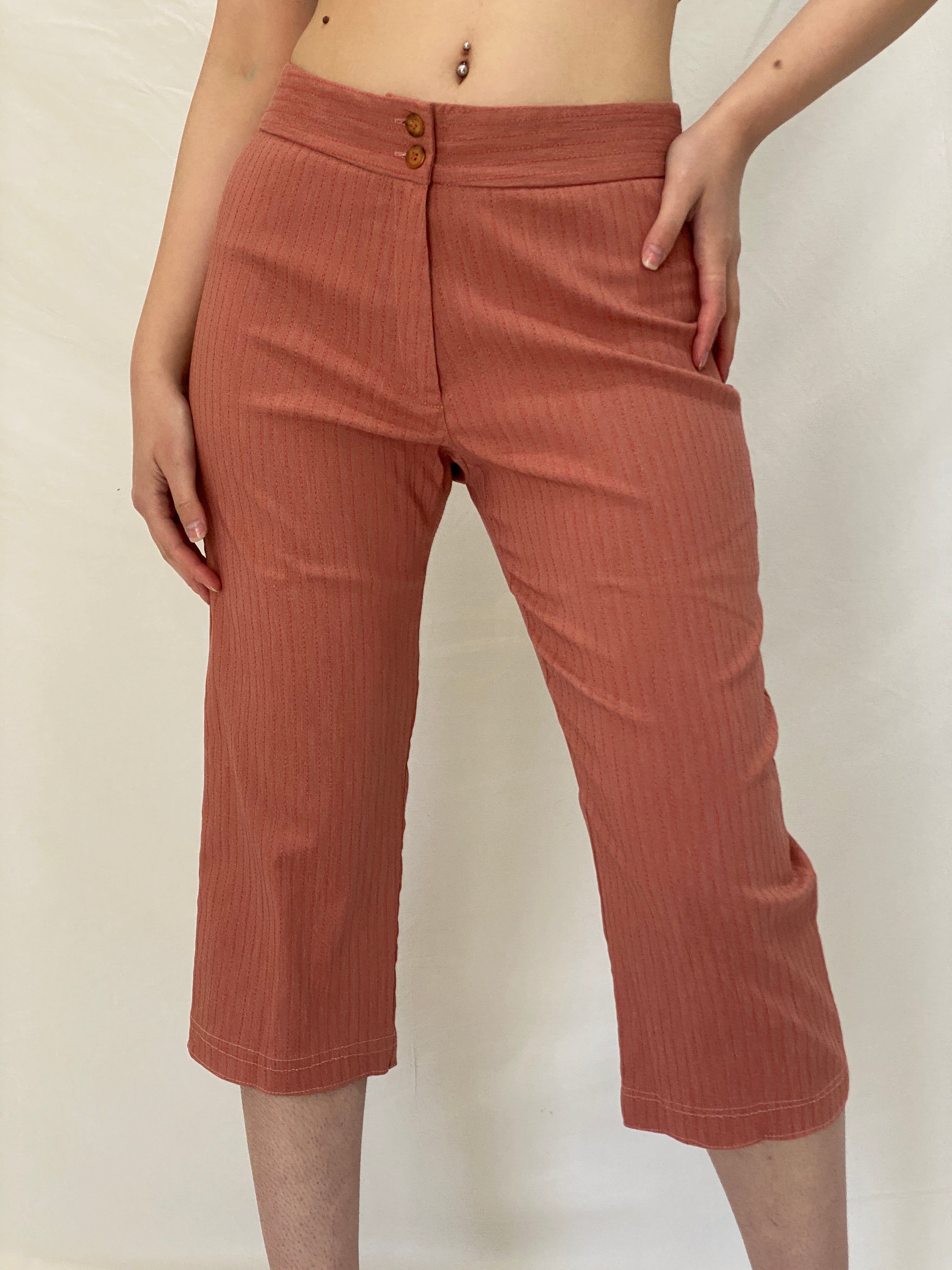 Vintage MAGLIFICIO MG Peach Striped Capri Pants Low Rise Cropped Office Chic Trousers - M