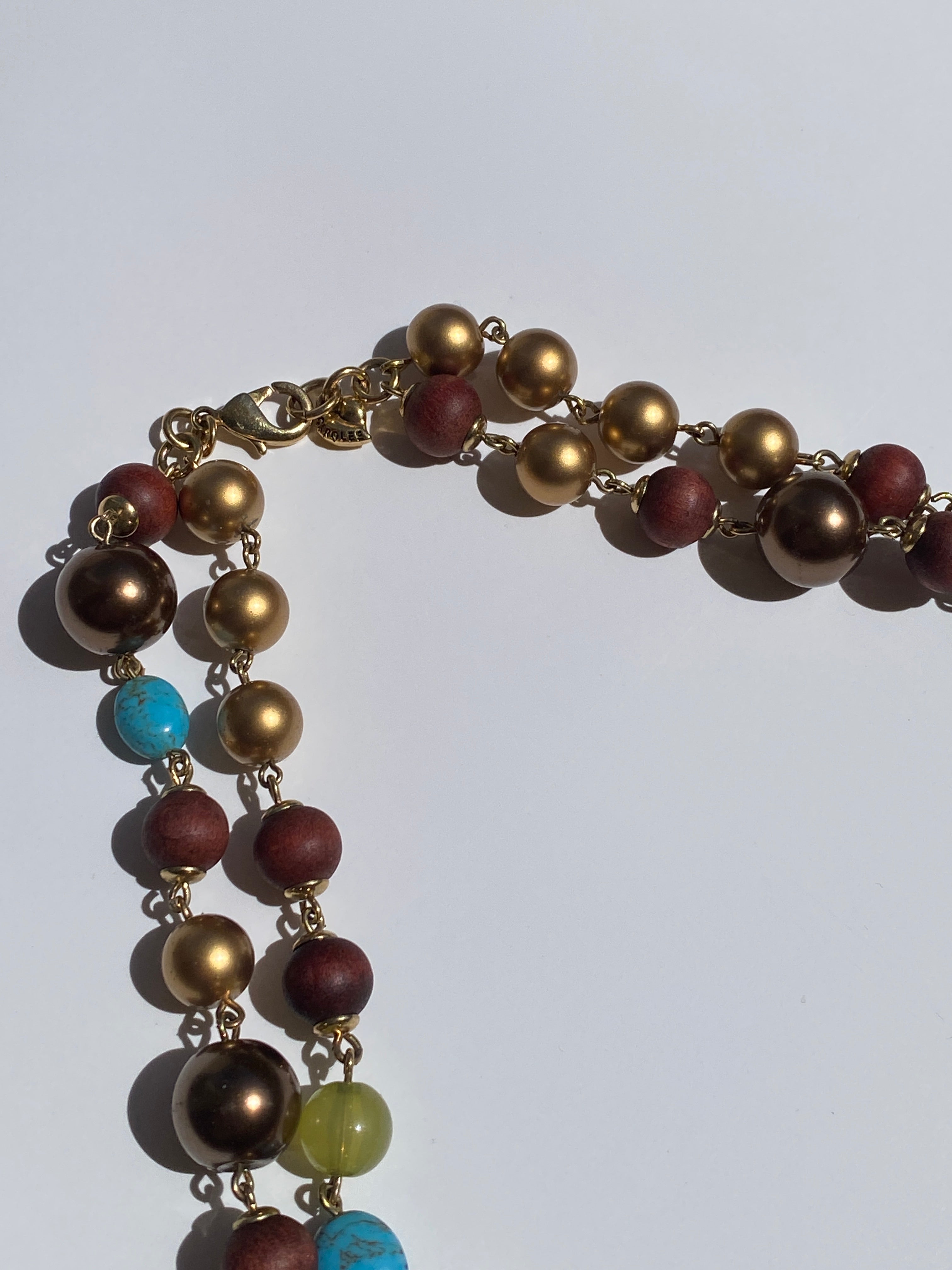 Vintage Carolee Multi-Bead Double Strand Brown Gold Necklace