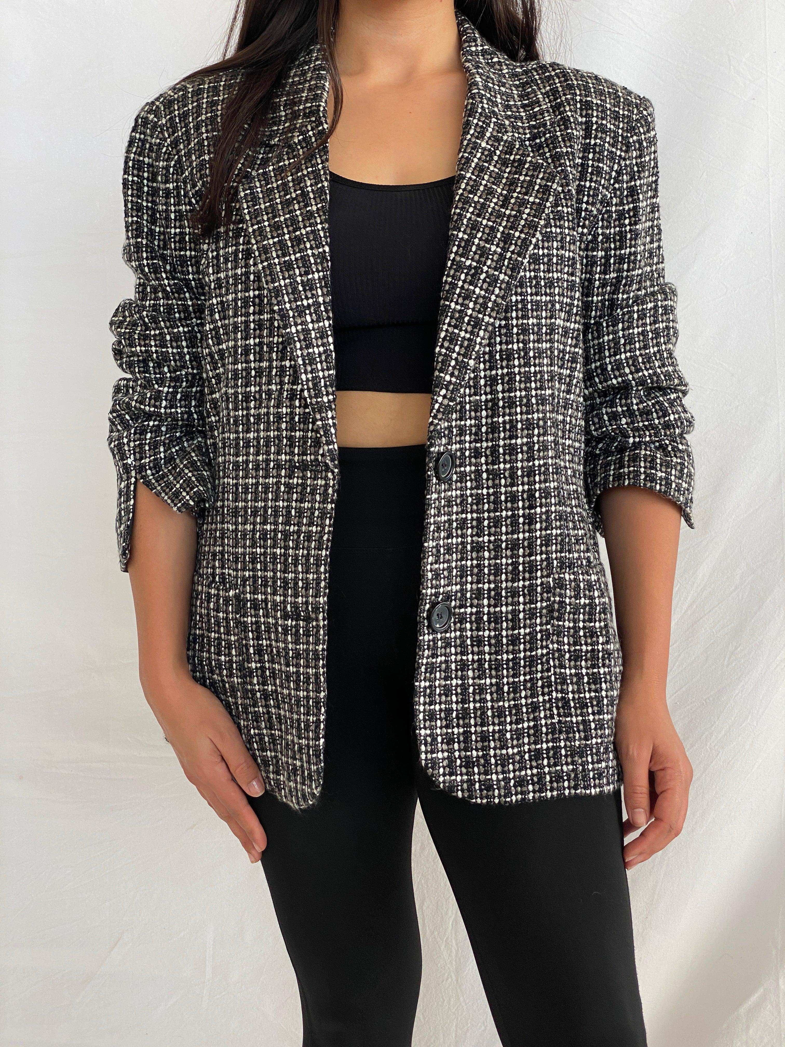 Womens black and hot sale white tweed blazer