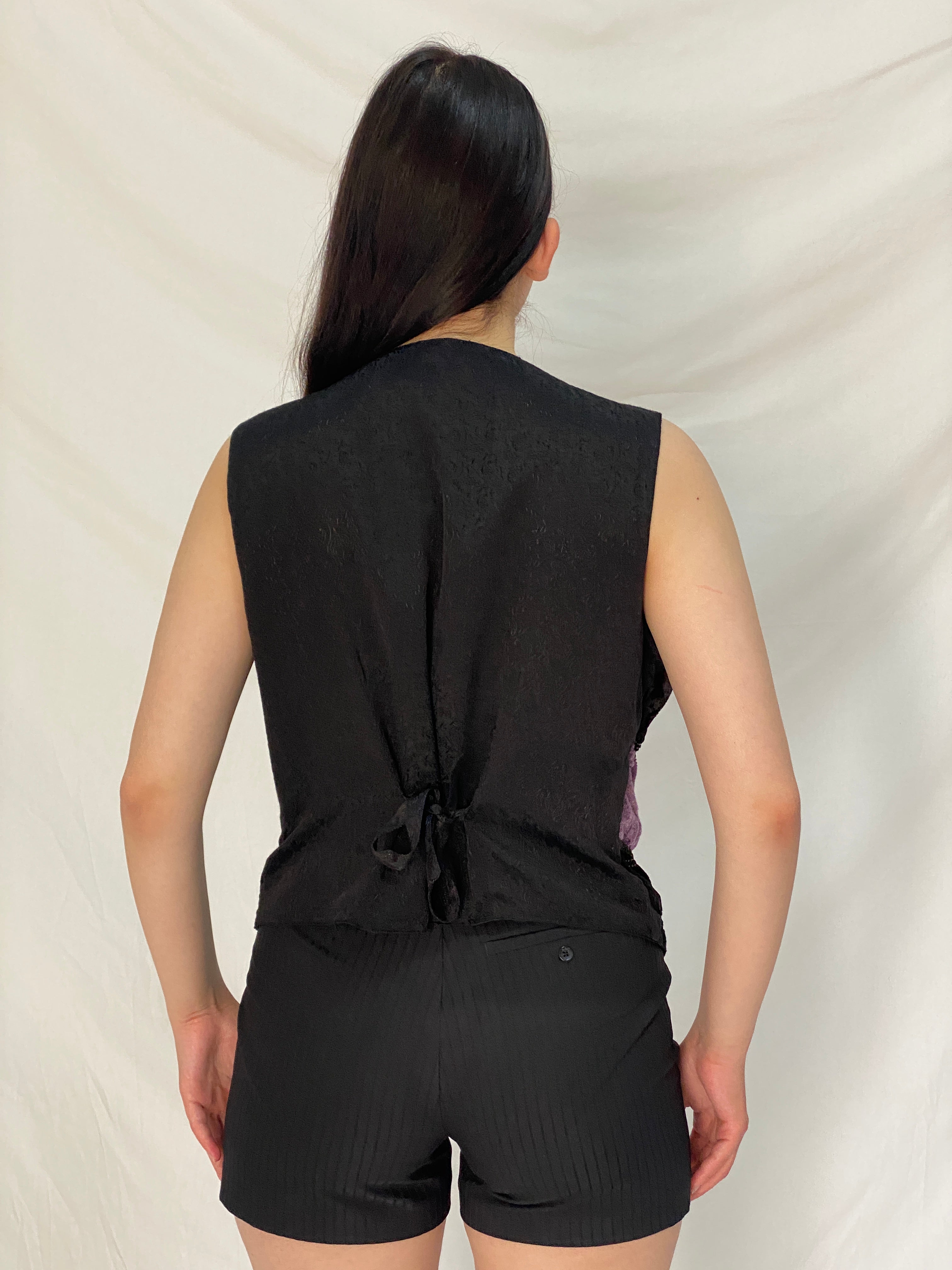 Vintage White Stag Black Velvet Patchwork Embroidered Whimsy Grunge Vest – L