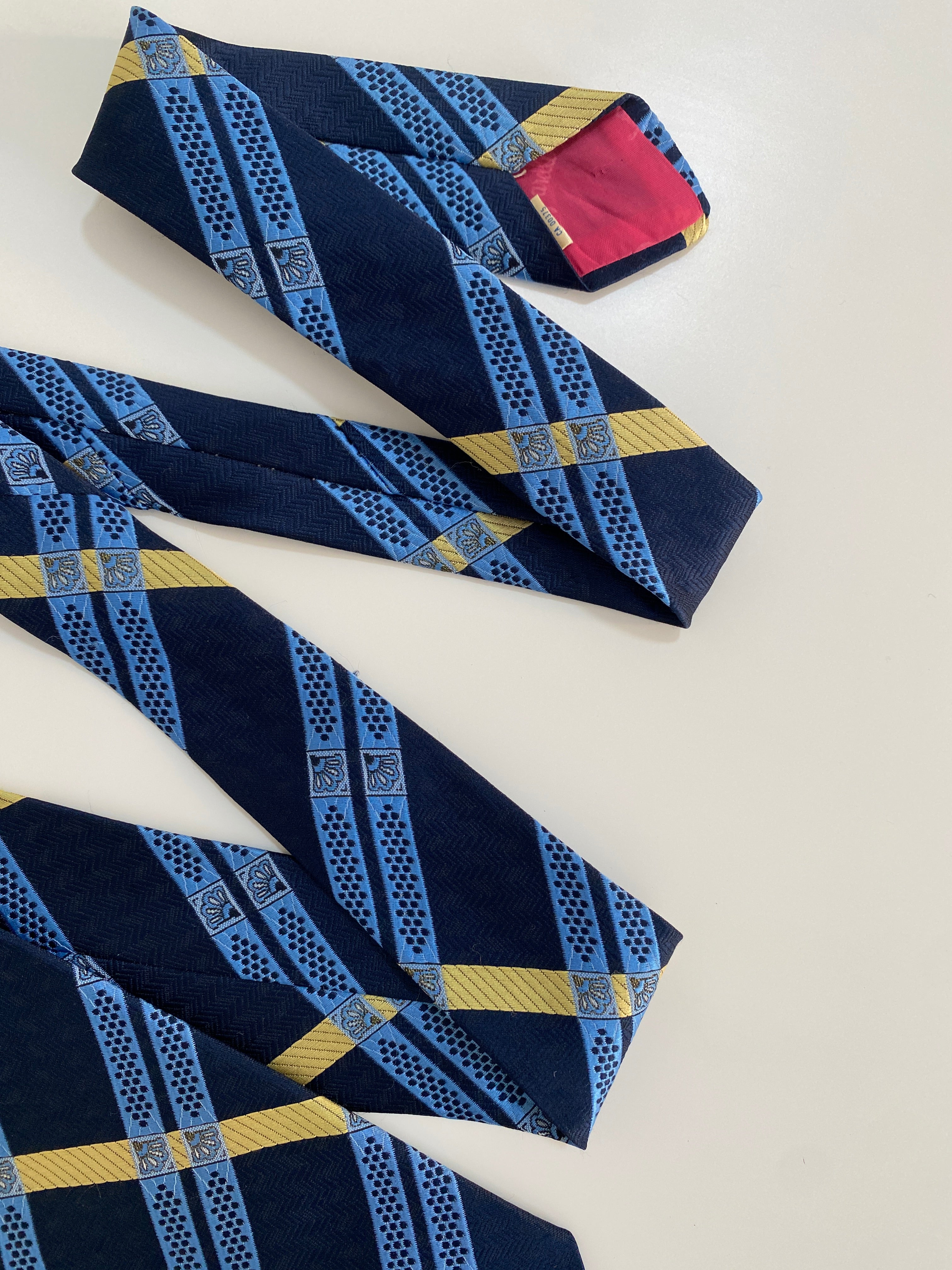 Vintage Schiaparelli Tie Navy & Yellow Geometric Stripe Rare Designer Label Tie