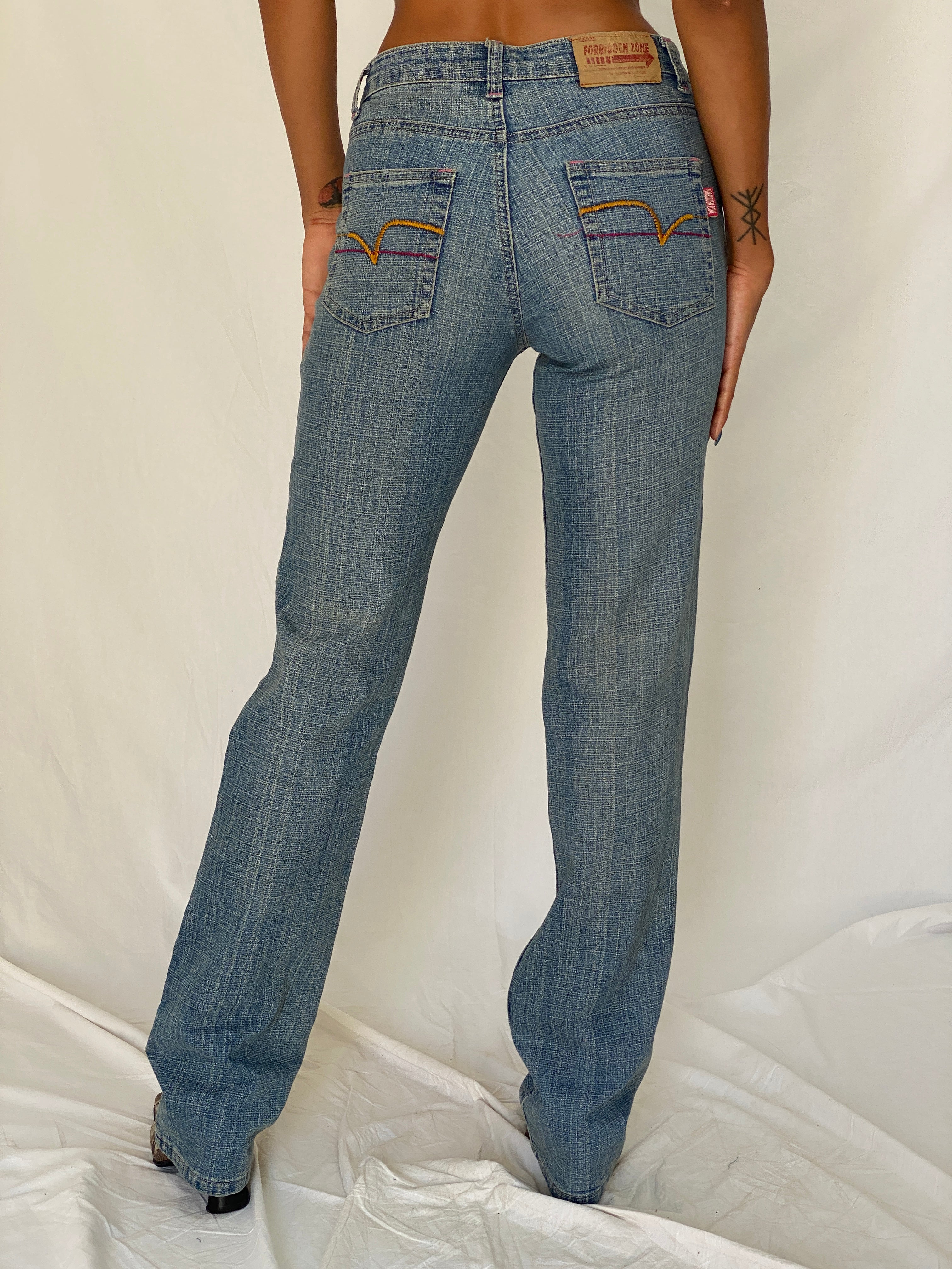 Vintage Y2K Forbidden Zone Blue Faded Low Rise Straight Leg Denim Jeans - S
