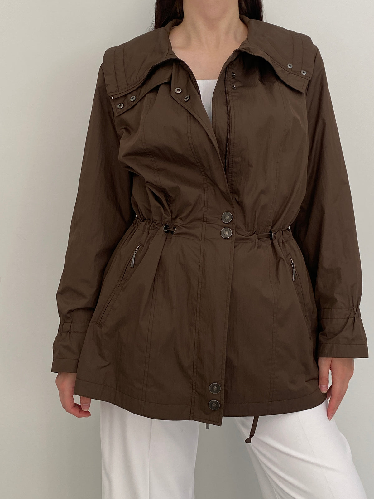 Y2K Opal Woman Chocolate Brown Lightweight Utility Trench Coat – L