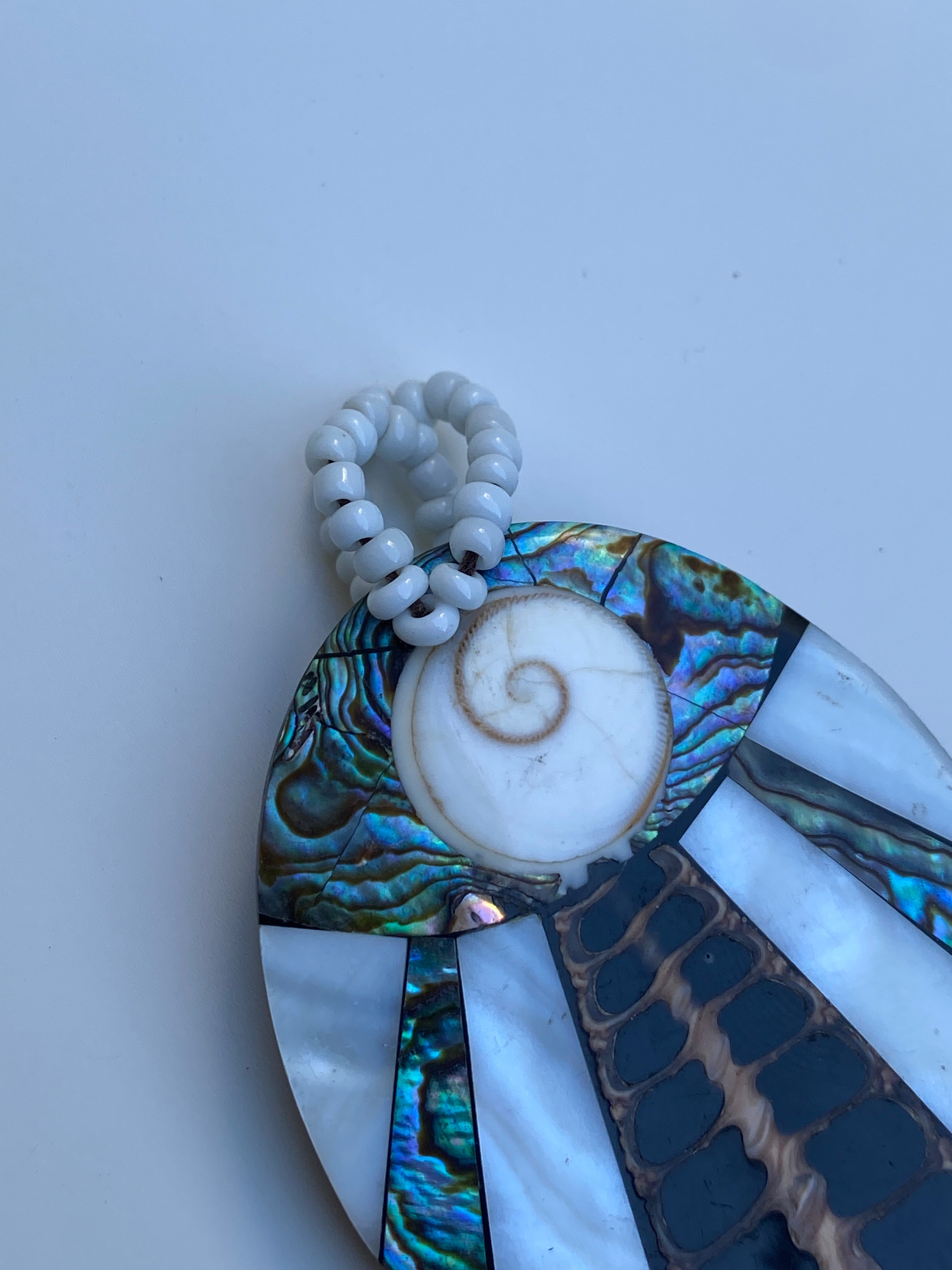 Vintage Abalone & Mother of Pearl Mosaic Pendant with Shiva Eye Shell