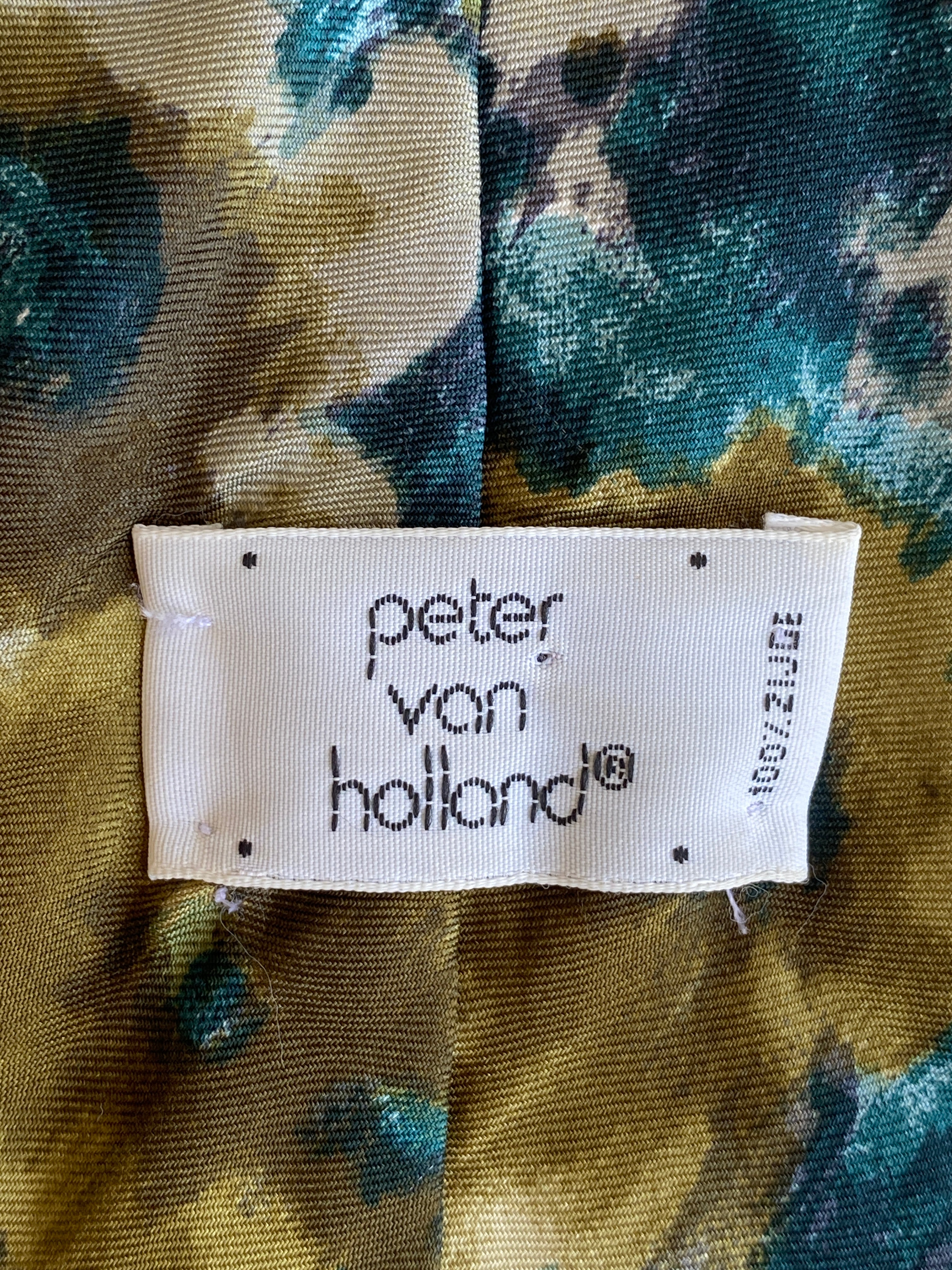Vintage 1990s Peter von Holland Teal Olive 100% Silk Abstract Floral Necktie
