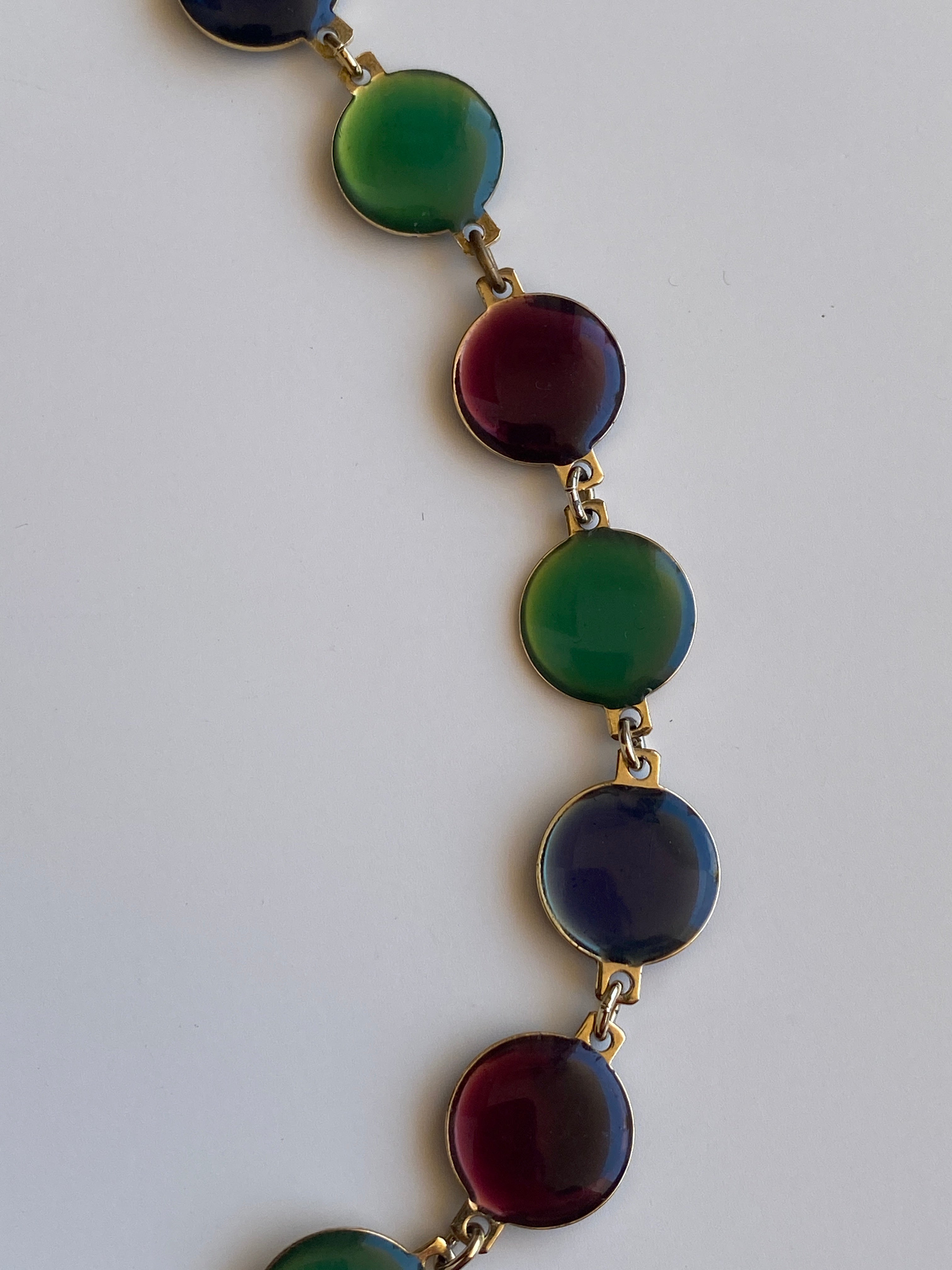 Vintage Double-Sided Green & Burgundy Lucite Disc Long Necklace