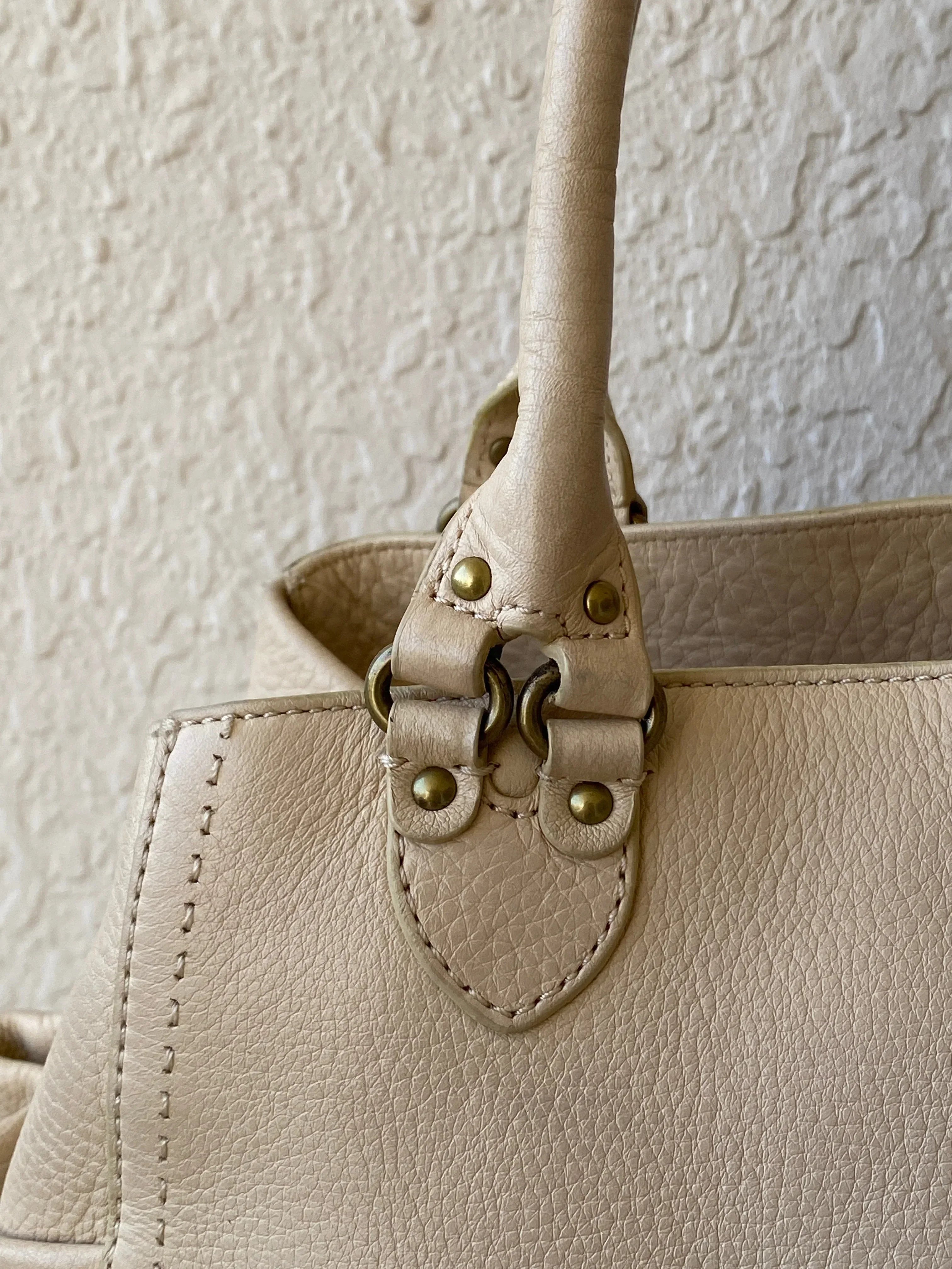 Beautiful Cole Haan Beige Genuine Leather Satchel Handbag Classic Shoulder Bag