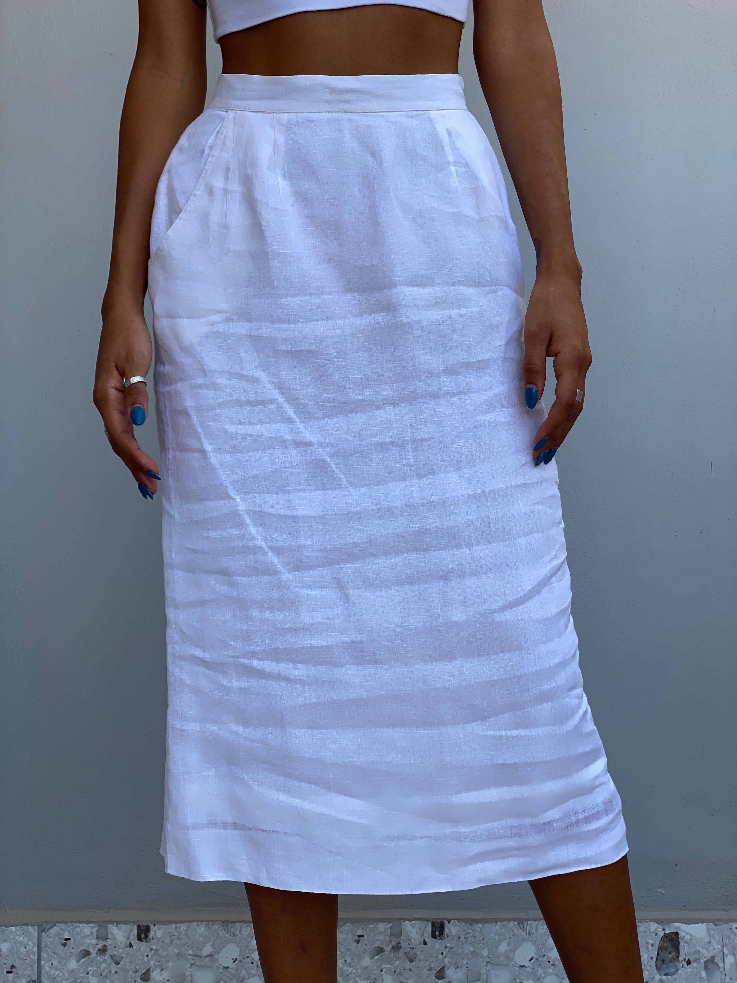 Vintage Lisa Ferranti Venezia White 100% Cotton Midi Skirt - S