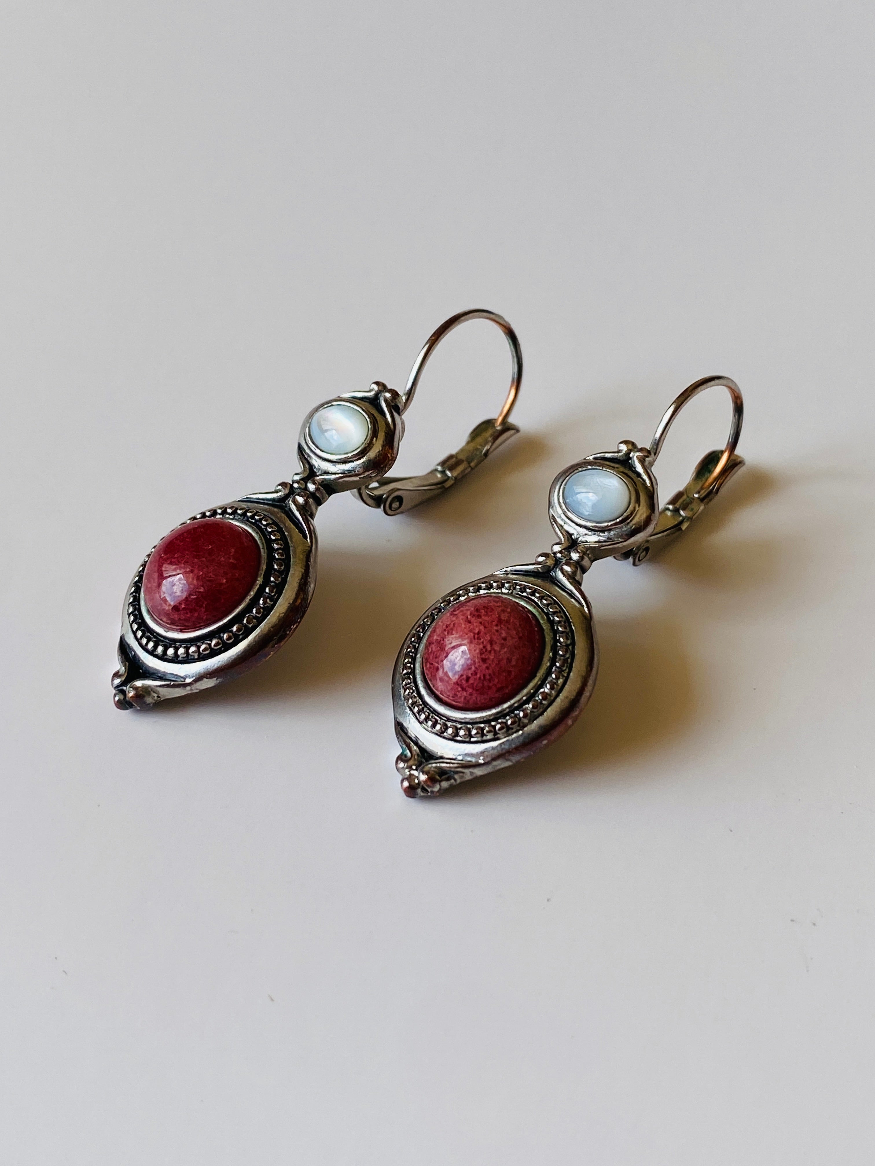 Vintage Lia Sophia Silver Tone Natural Stone Drop Earrings